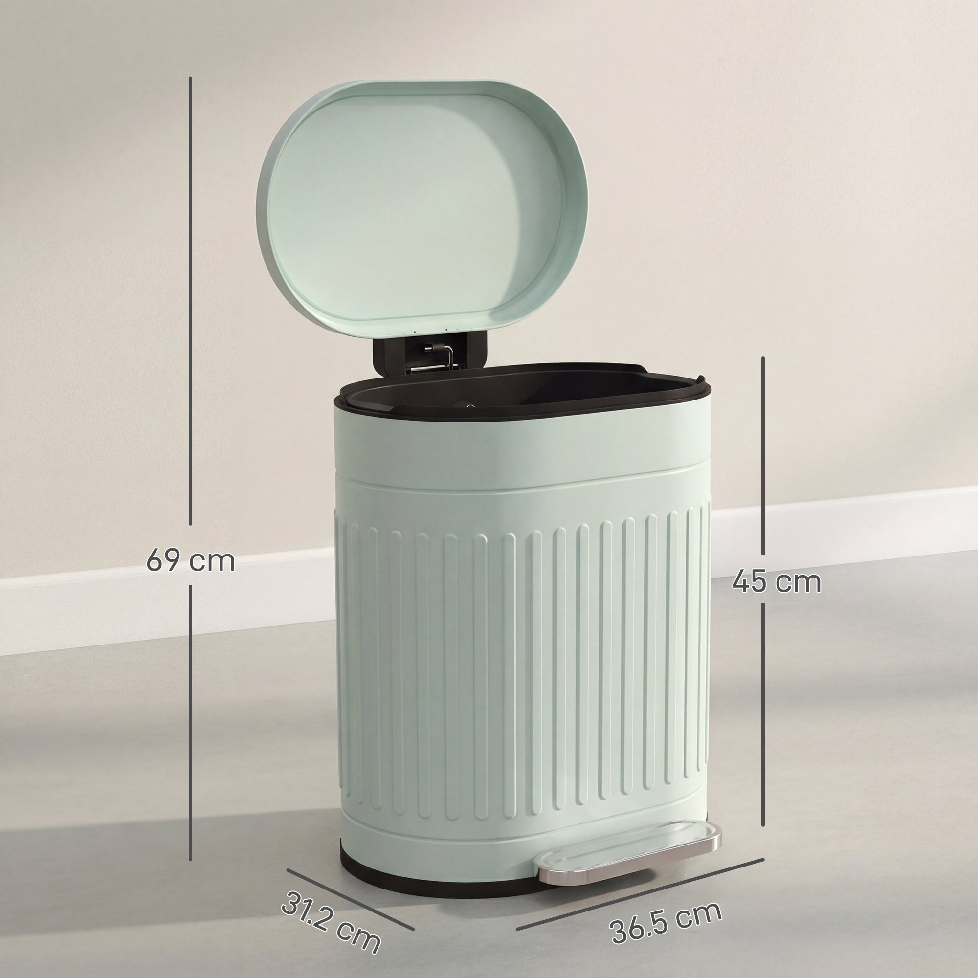HOMCOM 20 Litre Pedal Bin, Fingerprint Proof Kitchen Bin with Soft-close Lid, Metal Rubbish Bin with Foot Pedal and Removable Inner Bucket, Light Green