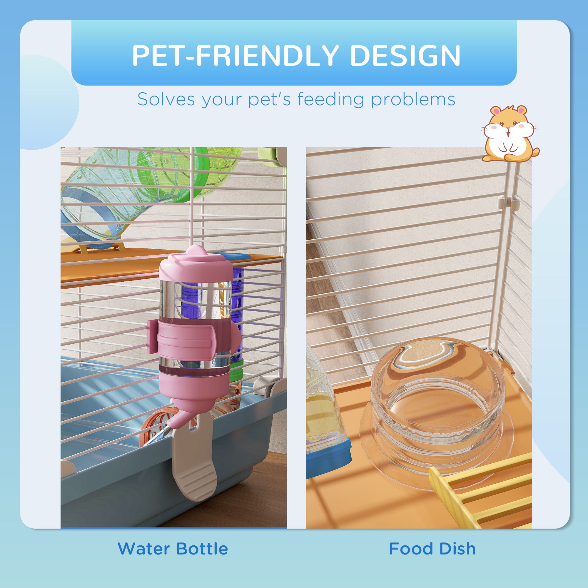 PawHut 5 Tier Hamster Cage Carrier Habitat w/ Exercise Wheels, Tunnel, Light Blue - North Peak Garden Furniture