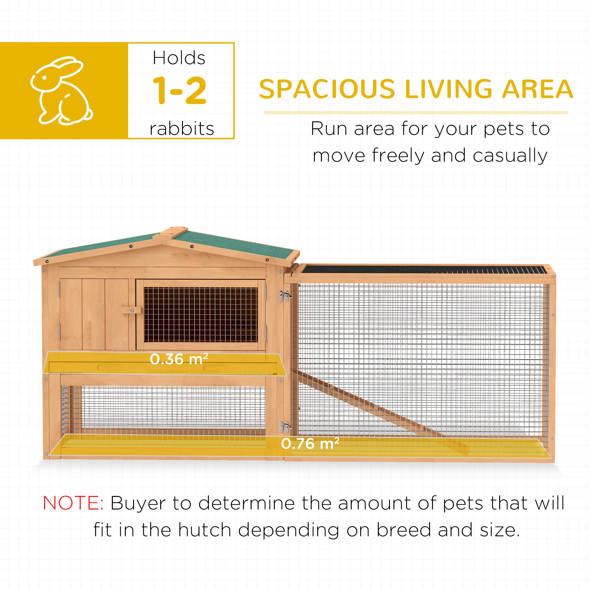 Pawhut Wooden Rabbit Hutch Guinea Pig hutch House 2 Tier with Rabbit Run for Outdoor Garden Backyard, 85 x 24 x 57cm