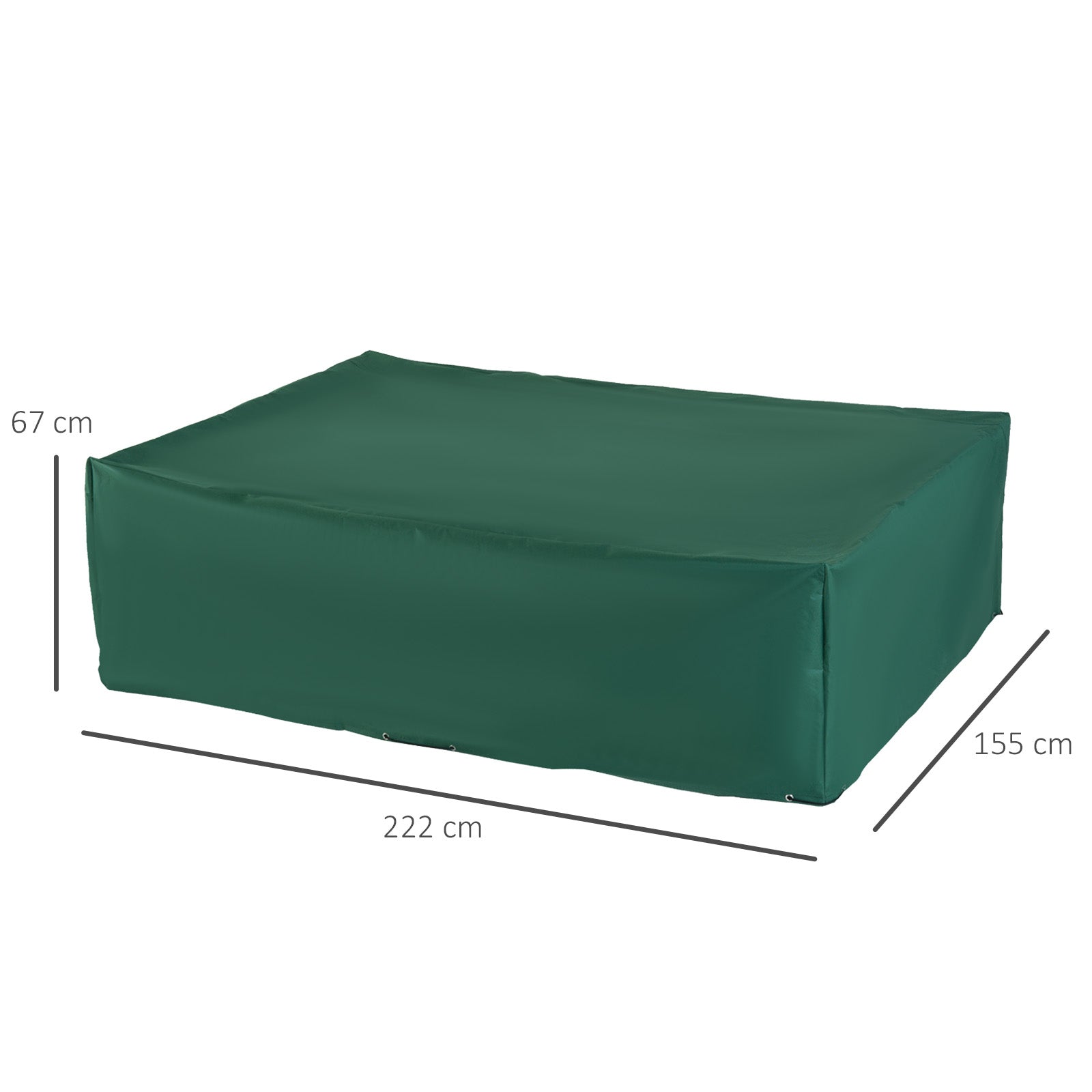 Outsunny Garden Furniture Cover, Oxford Fabric Outdoor Rectangular Rattan Furniture Cover with PE Coating, Waterproof, Windproof, Anti-UV, 222 x 155 x 67cm, Green - North Peak Garden Furniture