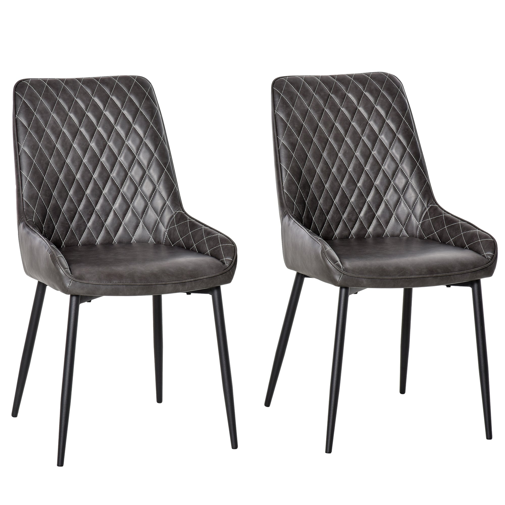 HOMCOM Retro Dining Chair Set of 2, PU Leather Upholstered Side Chairs for Kitchen Living Room with Metal Legs, Grey - North Peak Garden Furniture