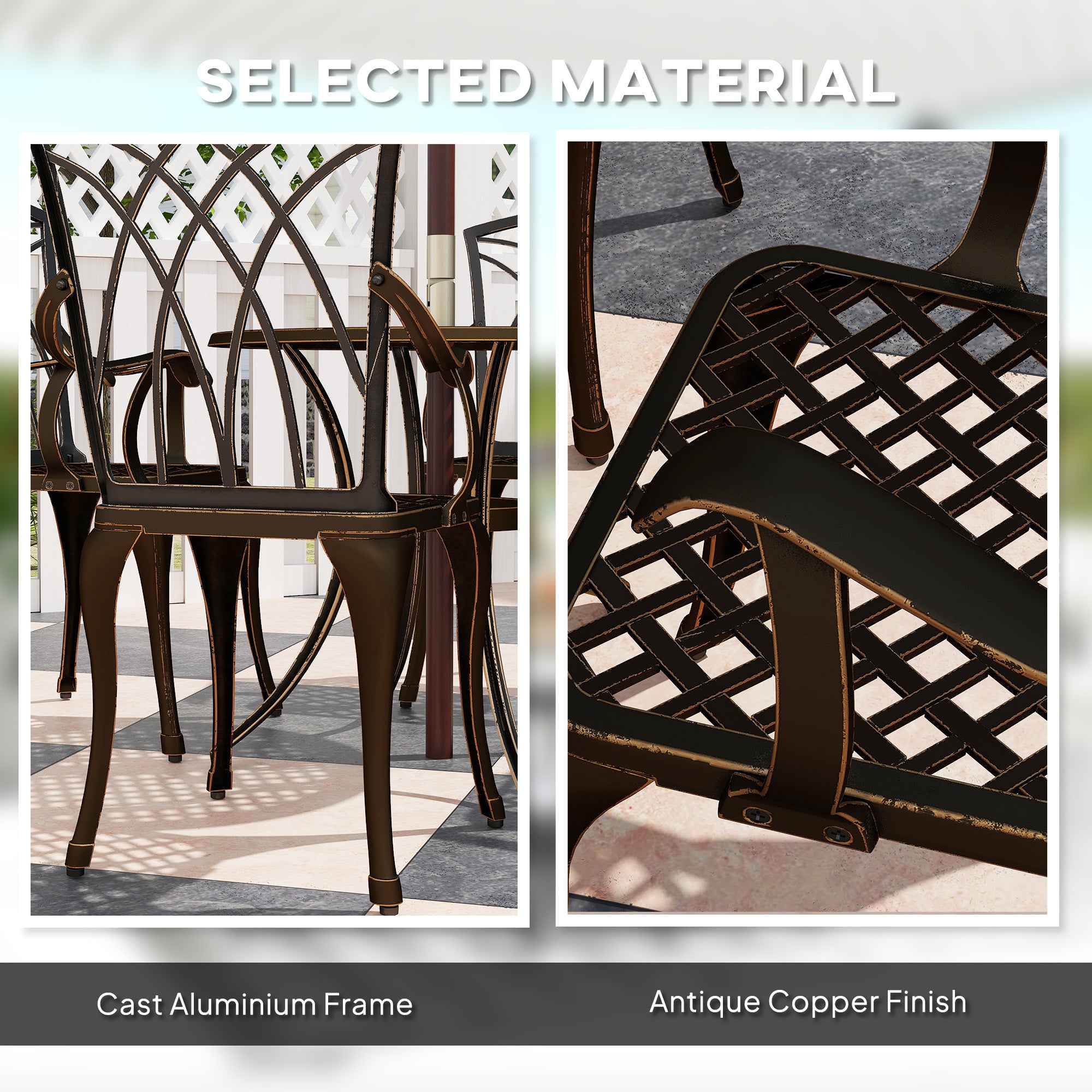 Outsunny 5 Pieces Garden Dining Set for 4, Cast Aluminium Outdoor Dining Set with 4 Armchairs and Round Dining Table with Parasol Hole, Garden Furniture Set, Bronze Tone - North Peak Garden Furniture
