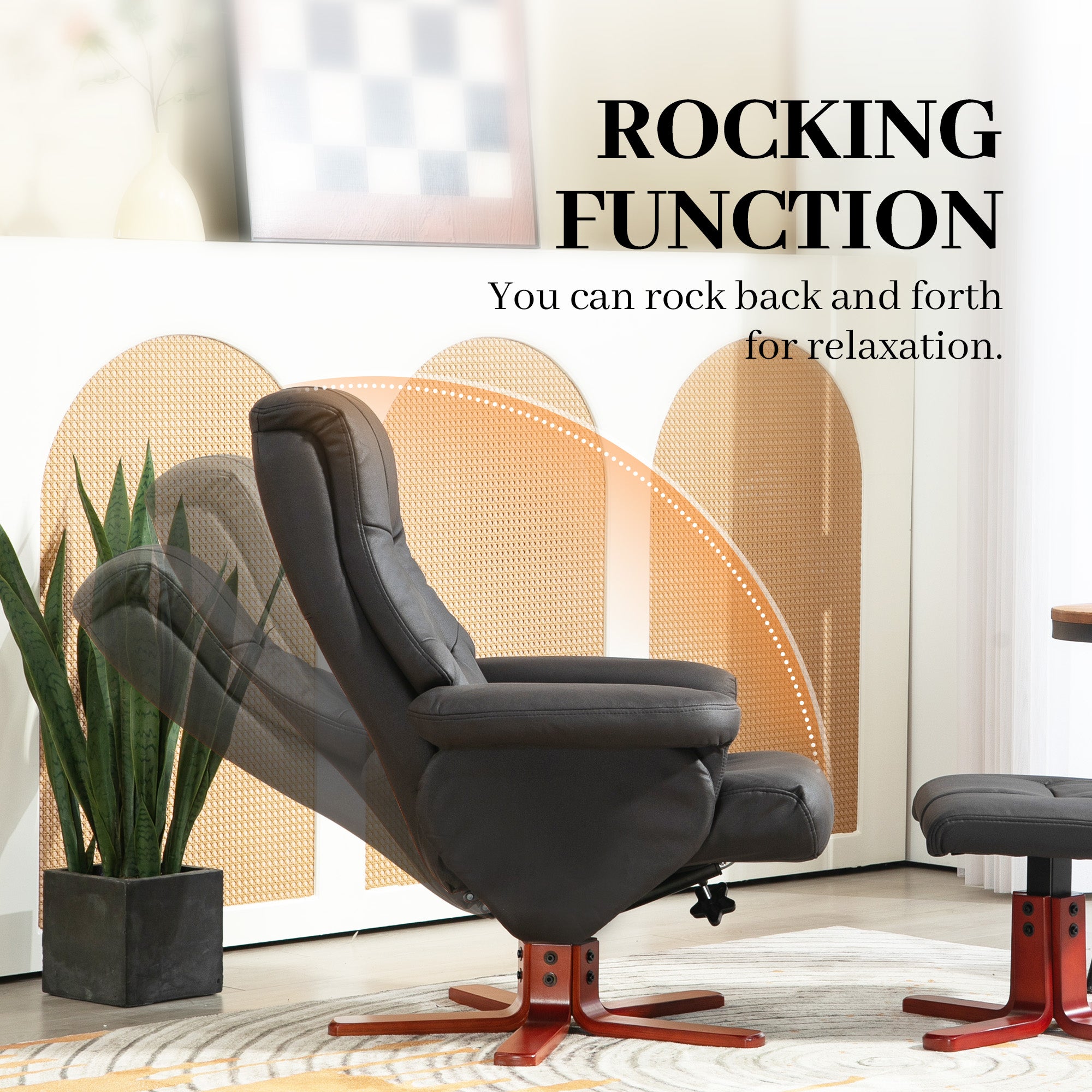 HOMCOM Faux Microfibre Leather Manual Recliner and Footstool Set - Black - North Peak Garden Furniture
