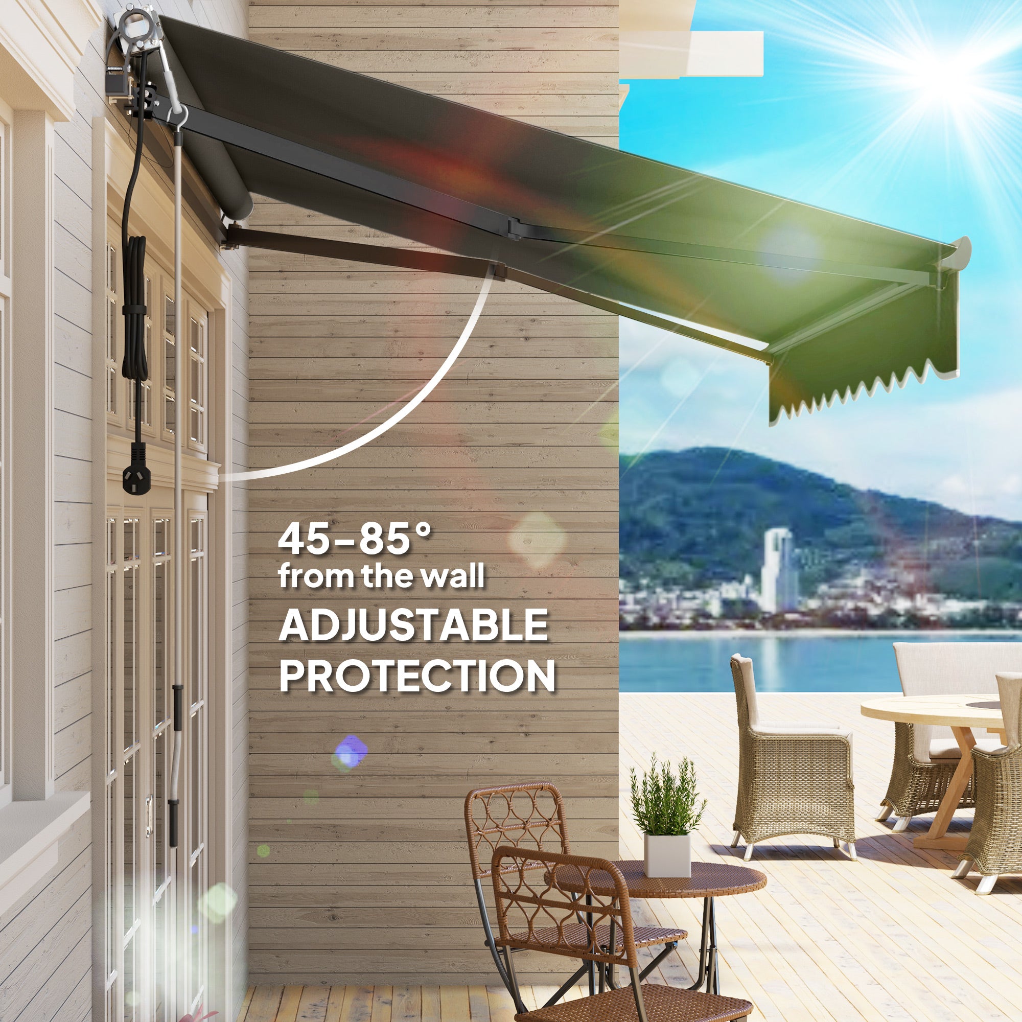Outsunny 3 x 2.5m Electric Awning with Remote Controller, Aluminium Frame DIY Retractable Awning, UV30+ Sun Shade Canopy for Garden Patio Deck Door Window, Dark Grey - North Peak Garden Furniture