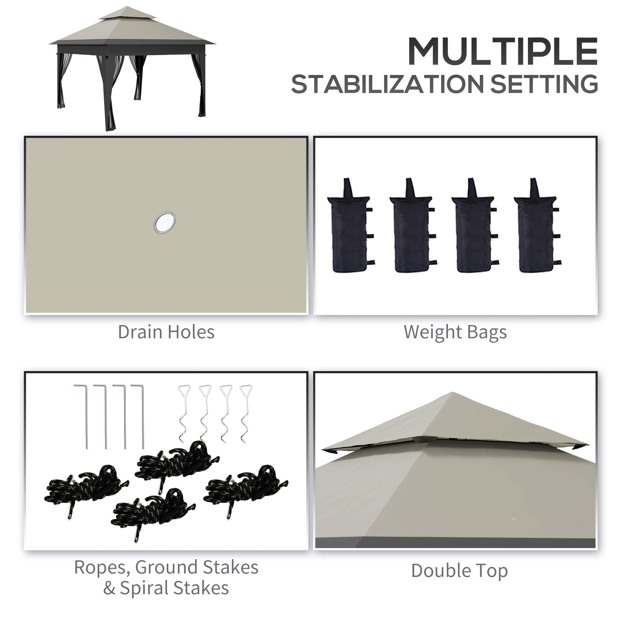 Outsunny 3 x 3(m) Pop Up Gazebo with Mosquito Netting, 1 Person Easy up Marquee Party Tent with 1-Button Push, Double Roof, Carry Bag, Sandbags, Height Adjustable Instant Shelter, Grey - North Peak Garden Furniture