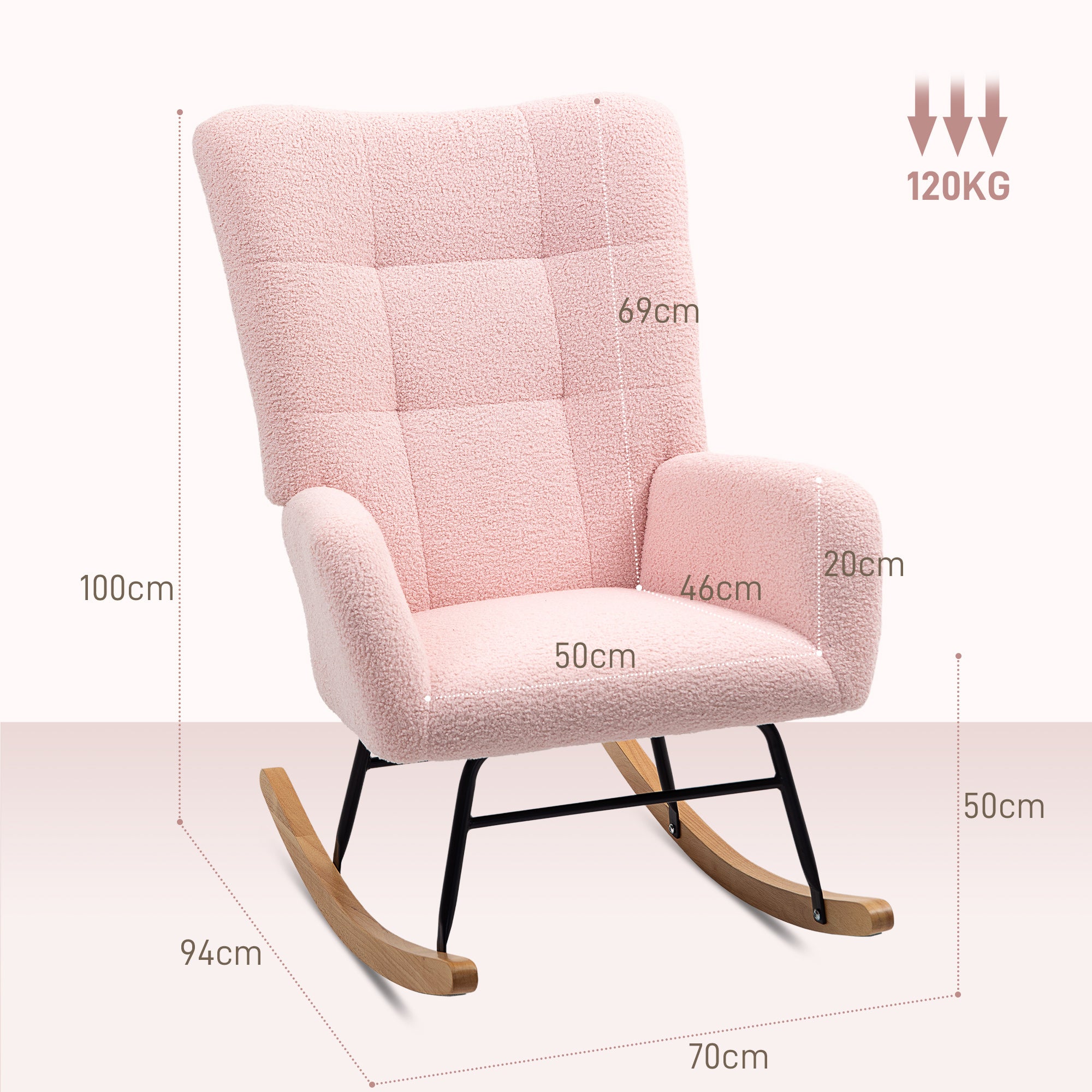 HOMCOM Teddy Fleece Rocking Chair - Pink - North Peak Garden Furniture