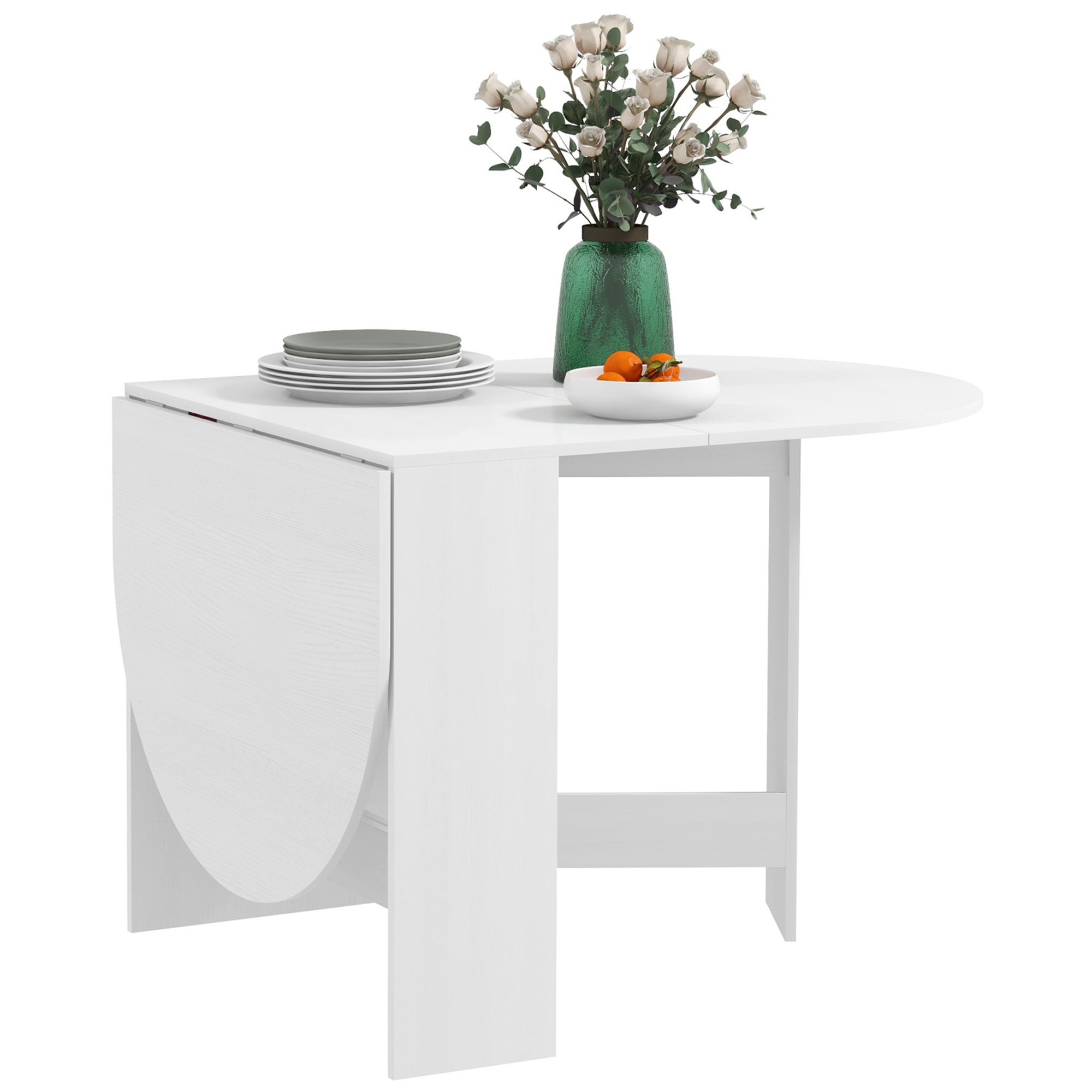 HOMCOM Folding Dining Table, Drop Leaf Table for Small Spaces, Oval Tabletop for Dining Room, Ash Wood-Effect - North Peak Garden Furniture