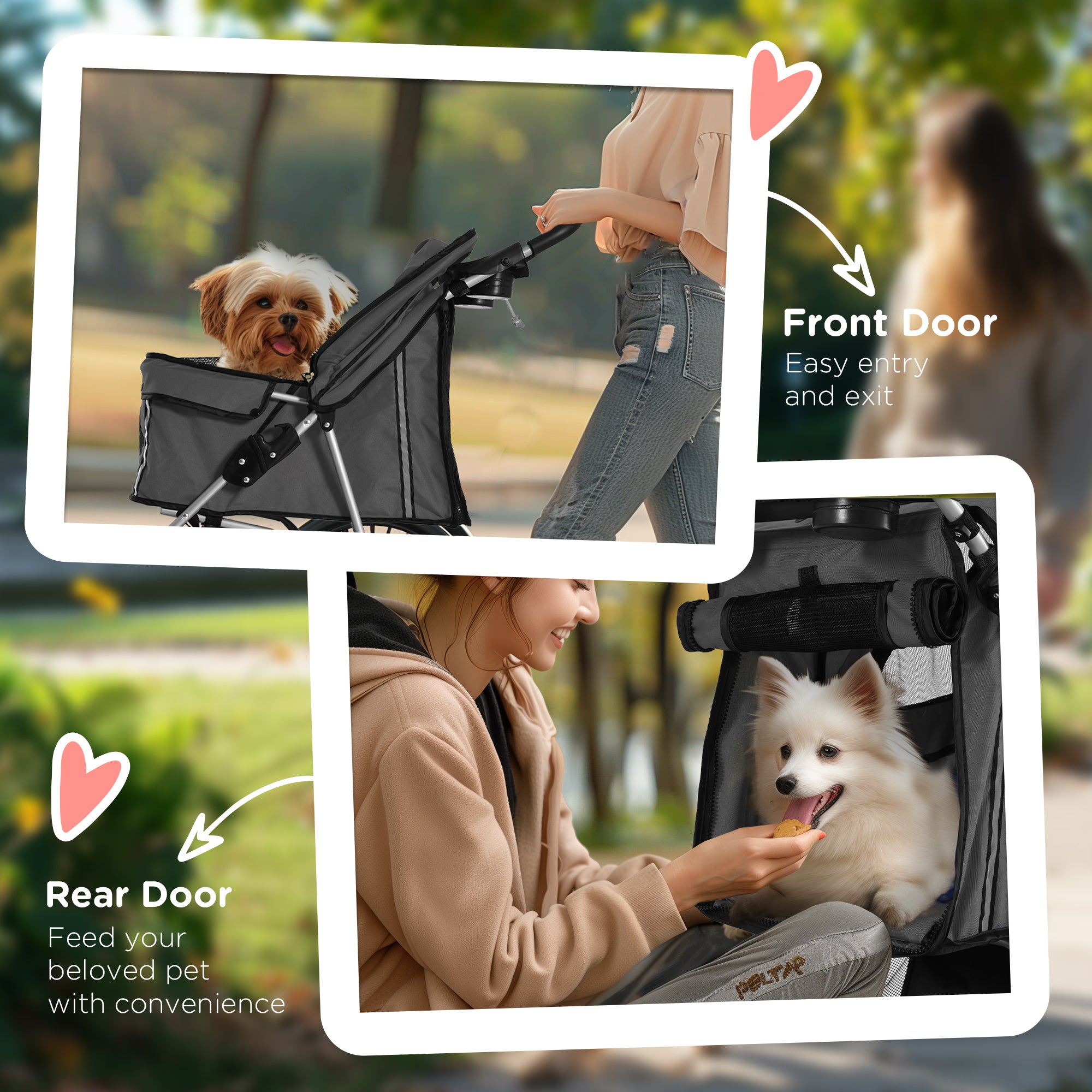 PawHut Foldable Pet Stroller for Small and Miniature Dog, Dark Grey - North Peak Garden Furniture