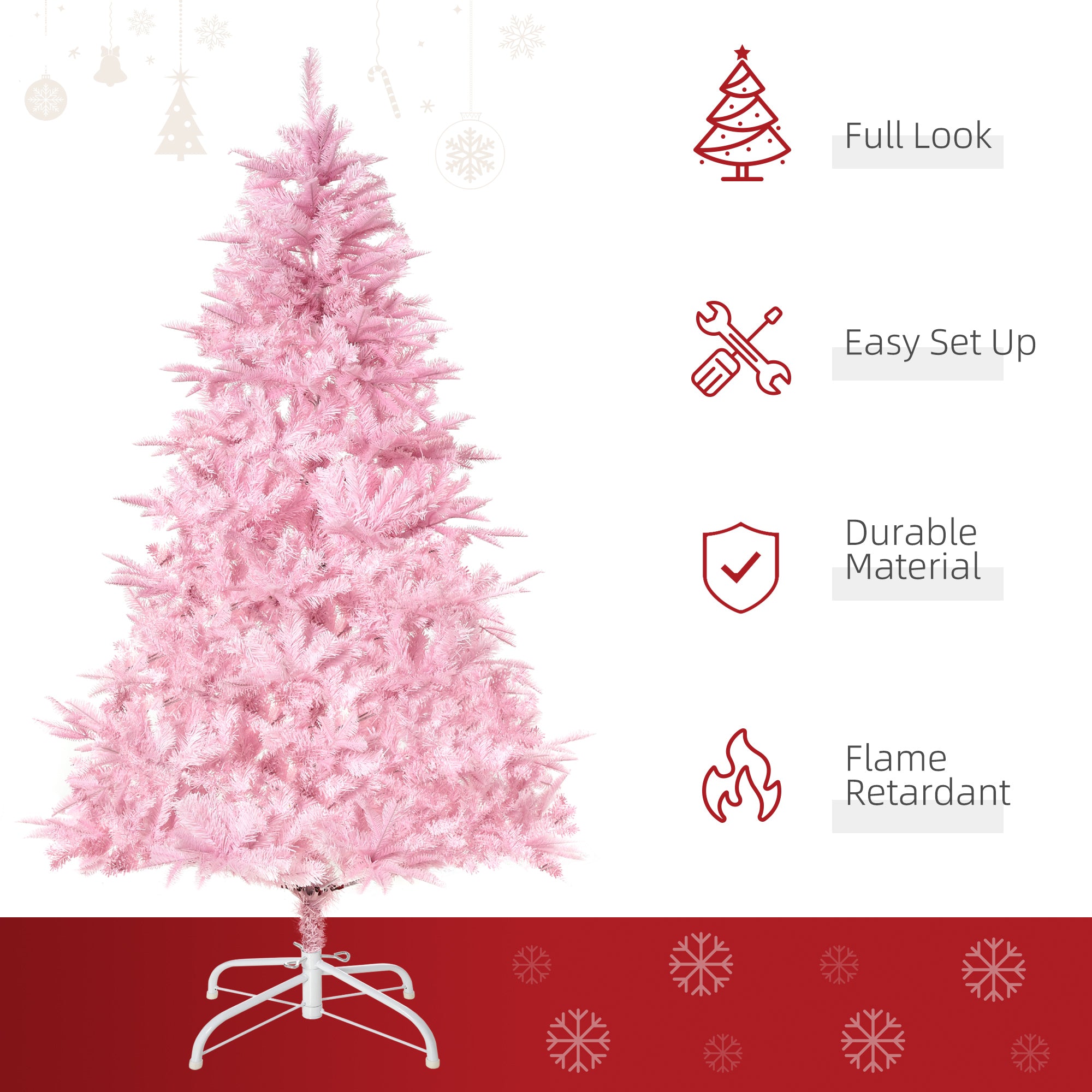 HOMCOM 5FT Artificial Christmas Tree Holiday Xmas Holiday Tree Decoration with Automatic Open for Home Party, Pink - North Peak Garden Furniture