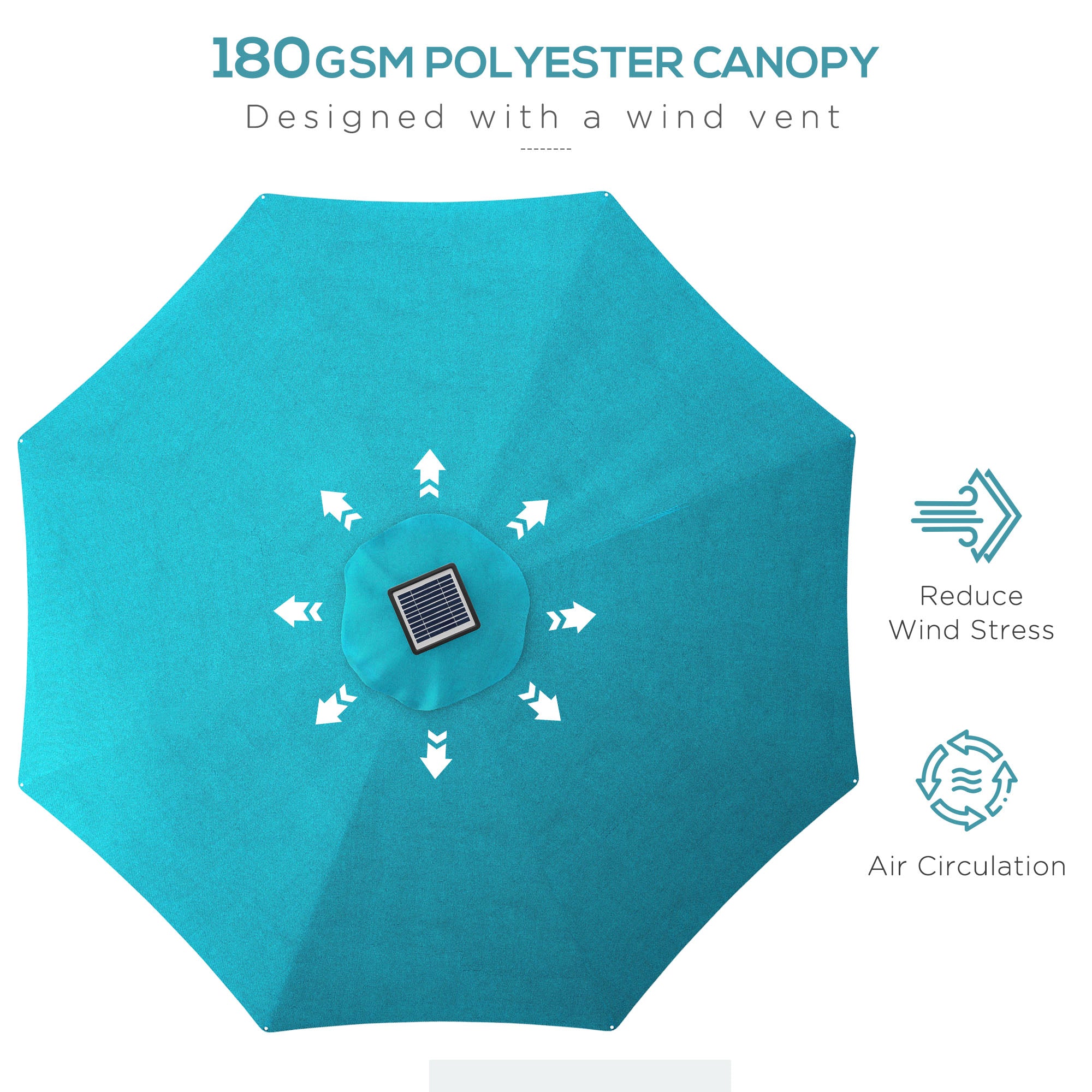 Outsunny 3m Parasol, with Solar-Powered LED Lights - Blue - North Peak Garden Furniture