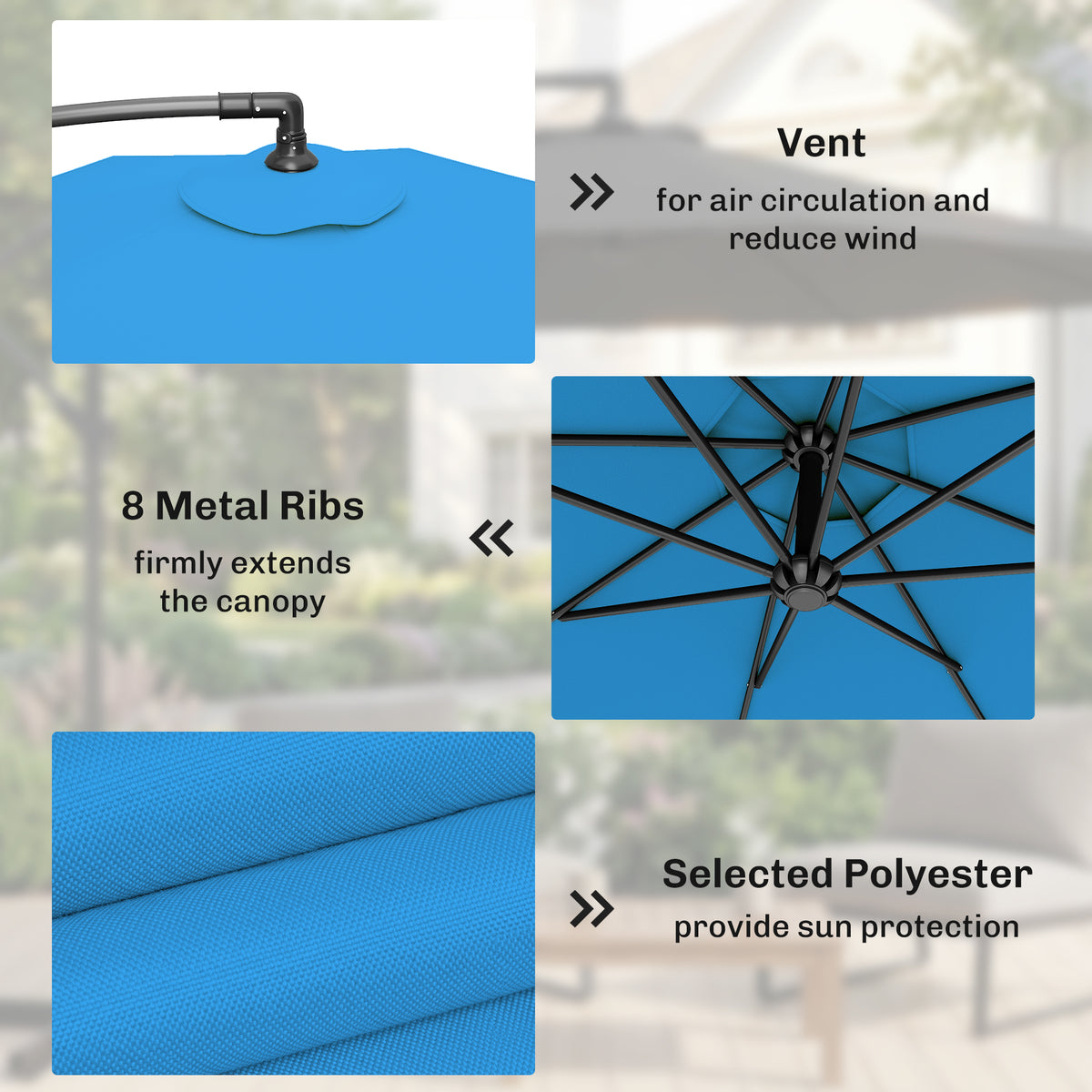 Outsunny 3m Overhanging Cantilever Parasol, with Cross Base - Blue