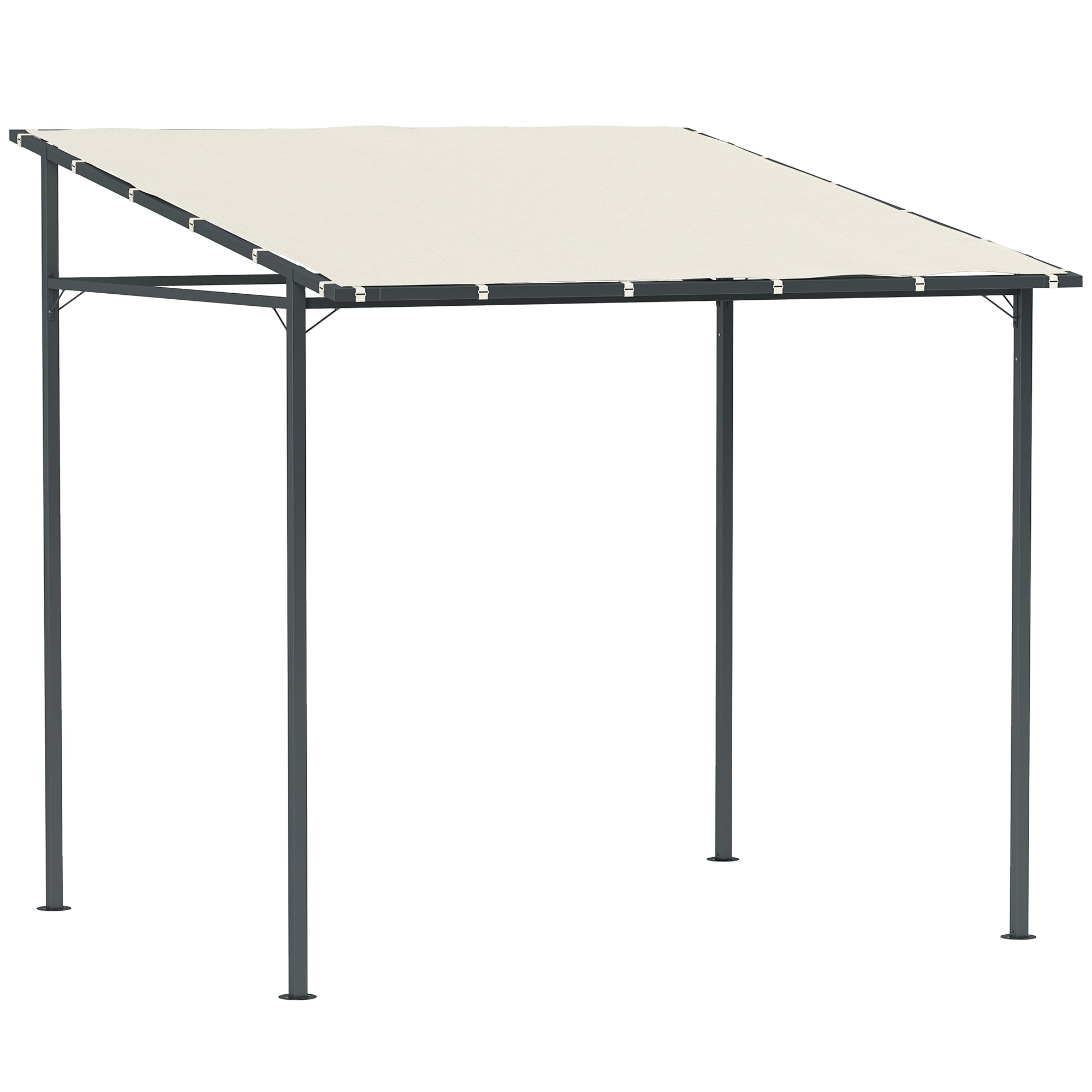 Outsunny 2.4 x 2.4 m Wall Mounted Pergola Gazebo with PA Coating Fabric and Metal Frame, UPF30+, Lean to Garden Gazebo, Wind Resistant Outdoor Sun Shade Shelter for Garden, Deck, Cream White - North Peak Garden Furniture