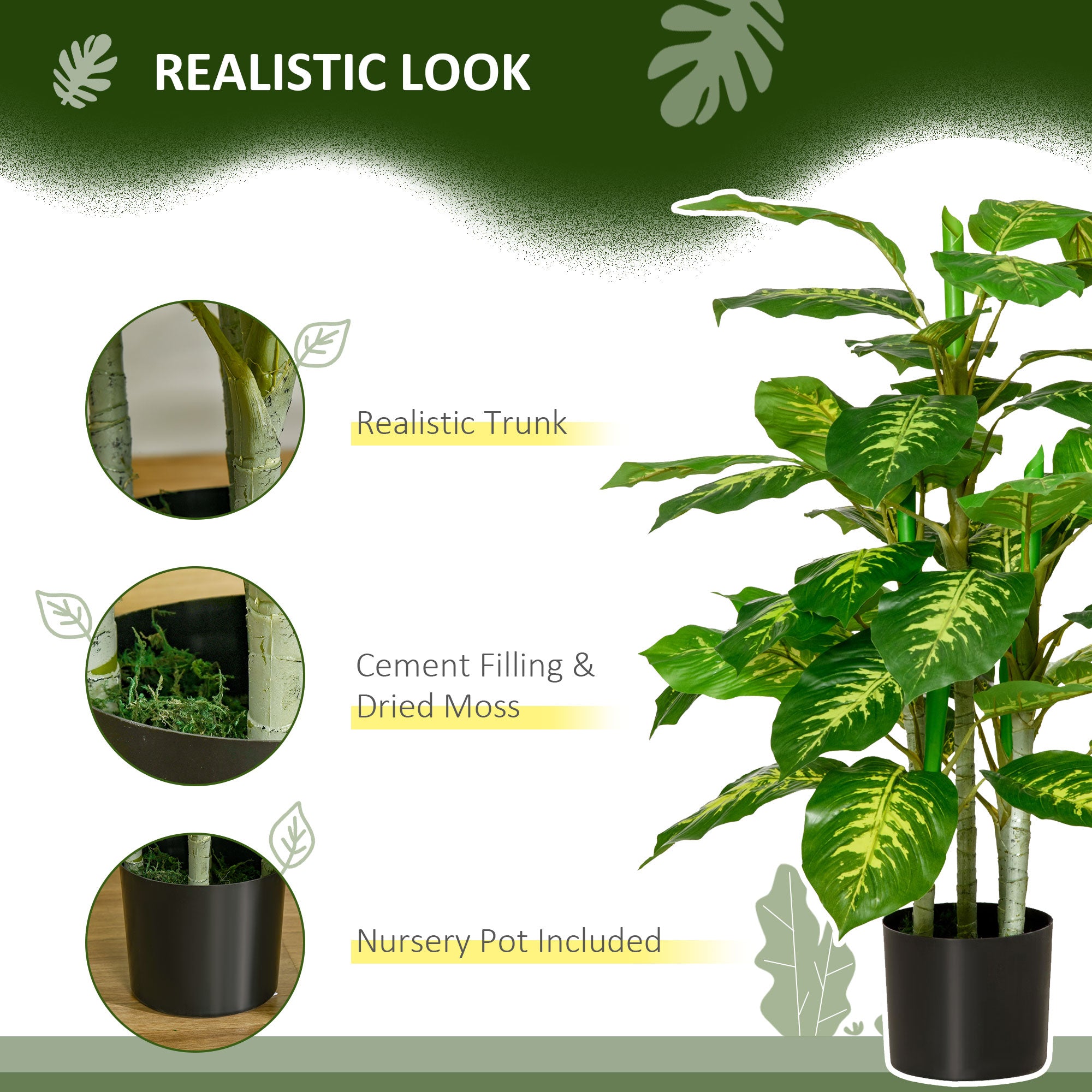 HOMCOM 2 PCs Artificial Evergreen Tree Fake Decorative Plant in Nursery Pot for Indoor Outdoor Décor, Green - North Peak Garden Furniture