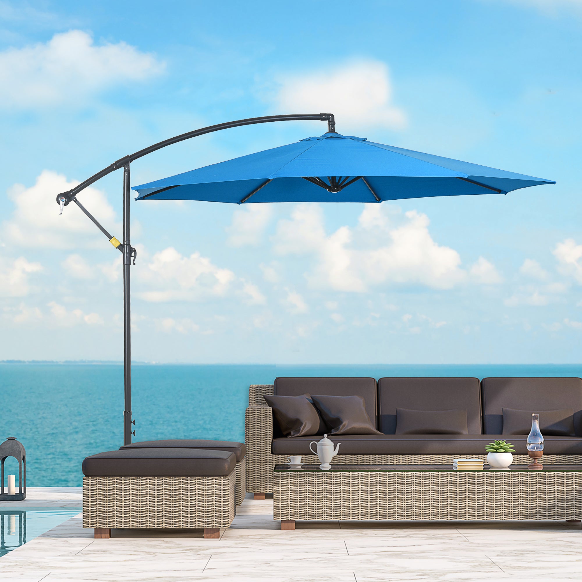 Outsunny 3(m) Offset Cantilever Parasol, with Cross Base - Blue - North Peak Garden Furniture