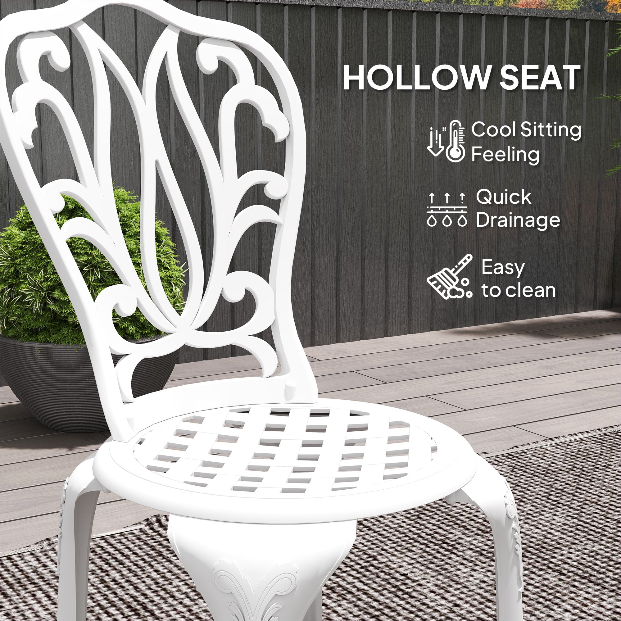 Outsunny 3 Piece Garden Bistro Set, Cast Aluminium Outdoor Furniture Set with Umbrella Hole for Balcony, Porch, Patio, White - North Peak Garden Furniture