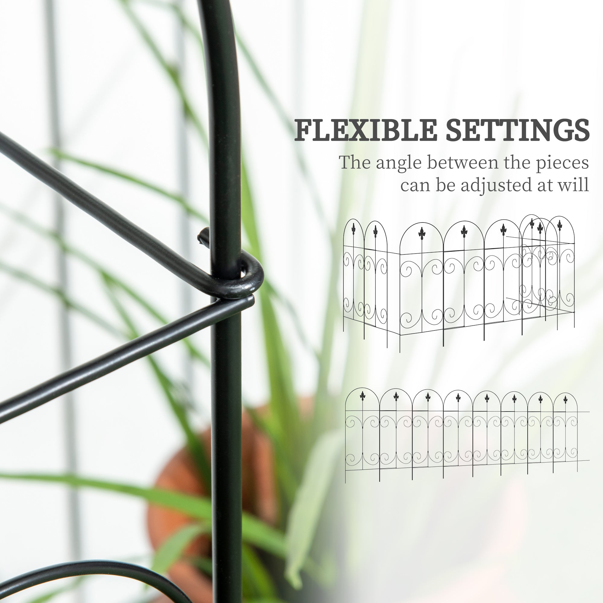 Outsunny Decorative Garden Fencing, 8PCs 44in x 12.5ft Outdoor Picket Fence Panels, Rustproof Metal Wire Landscape Flower Bed Border Edging, Black - North Peak Garden Furniture