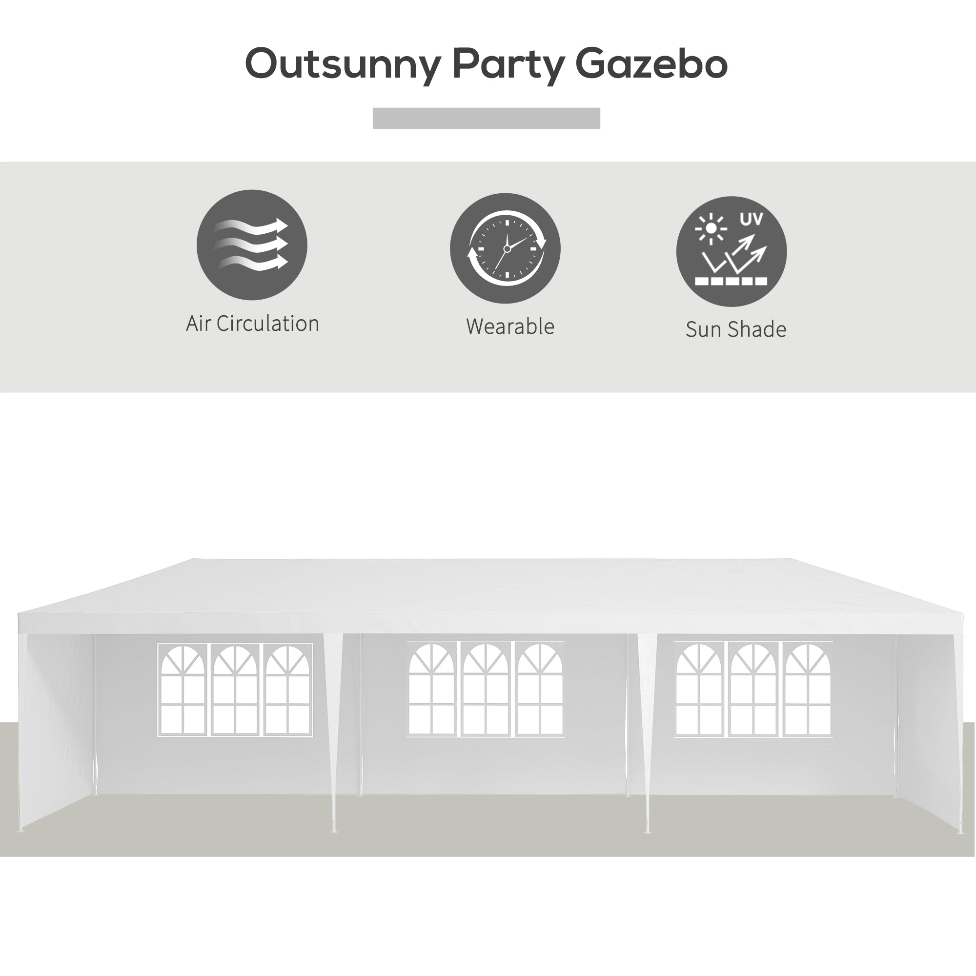 Outsunny Garden Gazebo Marquee Party Wedding Tent Canopy (9m x 3m) - White - North Peak Garden Furniture