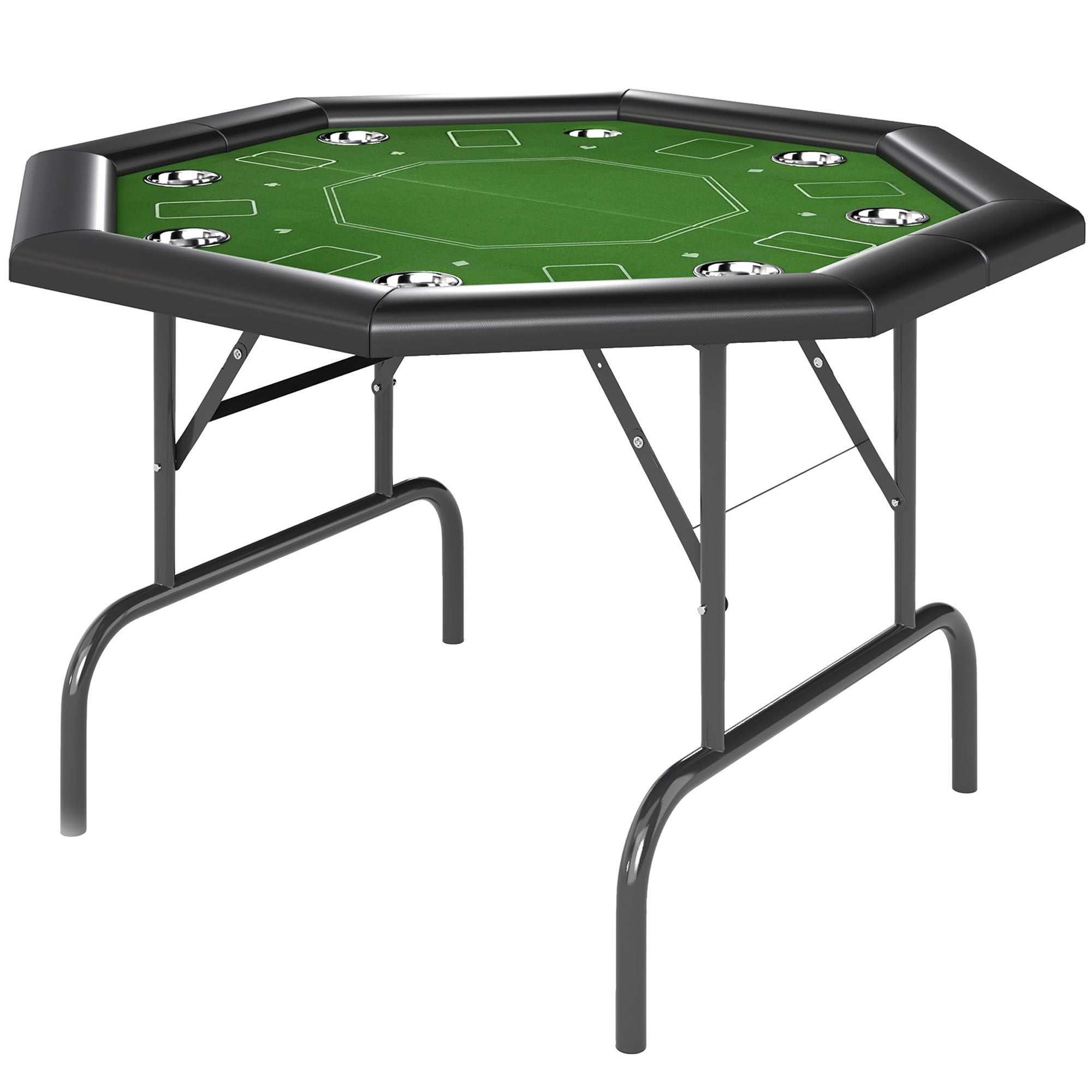 SPORTNOW 8 Player Folding Poker Table, Portable Octagon Blackjack Table with Cup Holders with Cup Holders, Padded Edge, Green