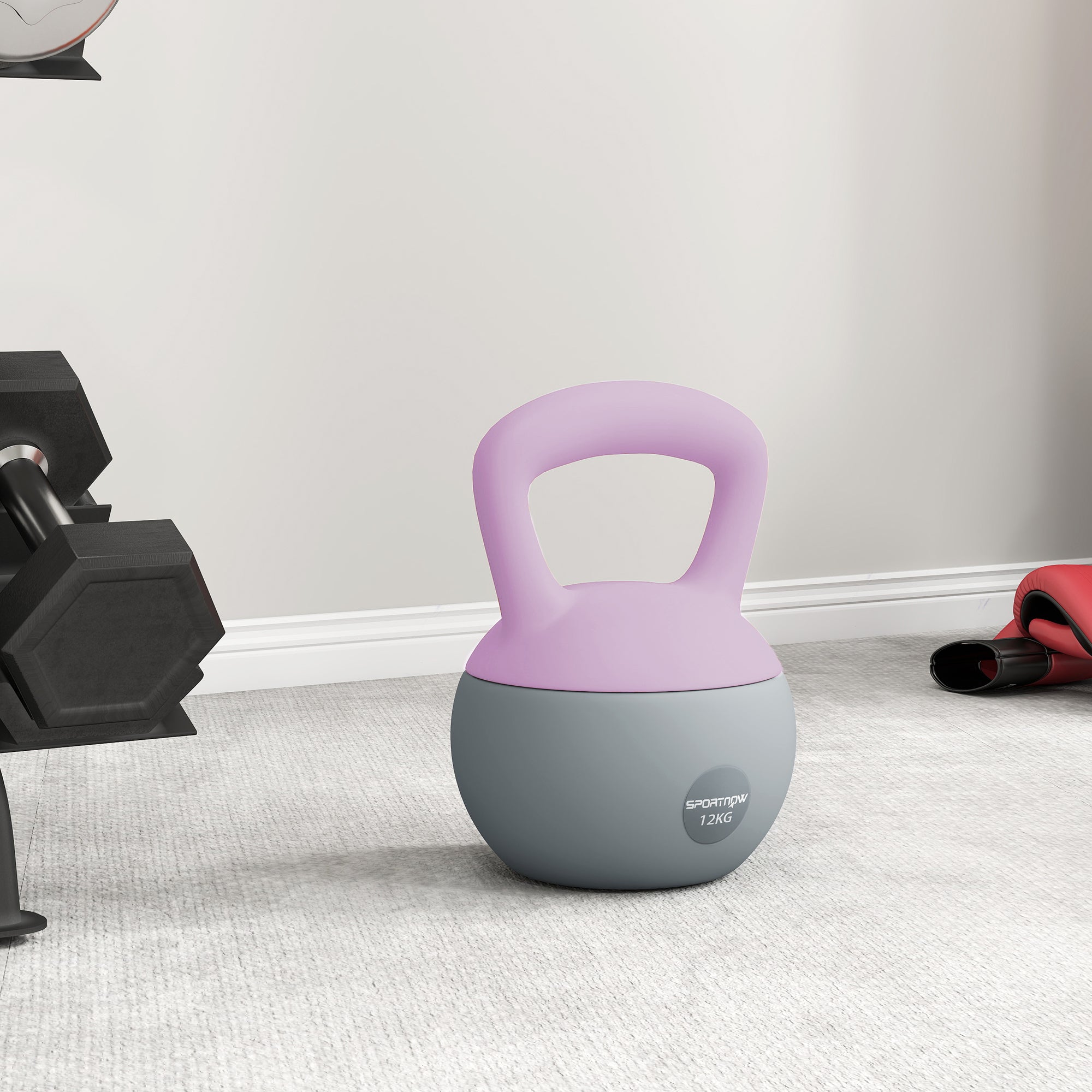 SPORTNOW 12KG Soft Kettlebell, Kettlebell with Non-Slip Handle for Home Gym, Weight Lifting, Strength Training, Purple/Grey - North Peak Garden Furniture