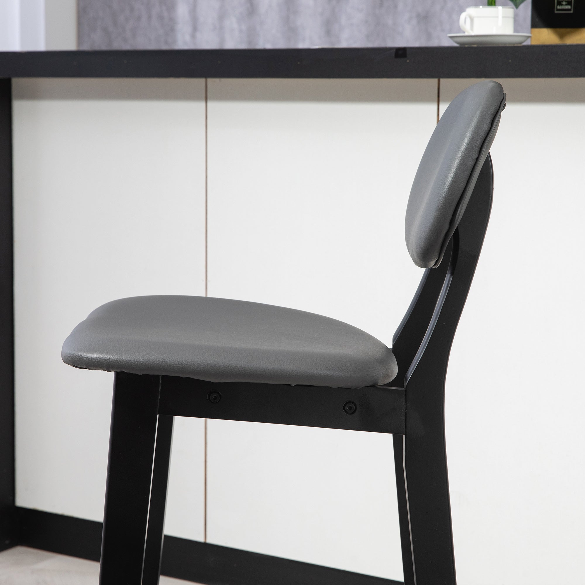 HOMCOM Bar Stools Set of 2, Contemporary Breakfast Bar Chairs, Faux Leather Upholstered Kitchen Stools with Backs and Solid Wood Legs, Dark Grey - North Peak Garden Furniture