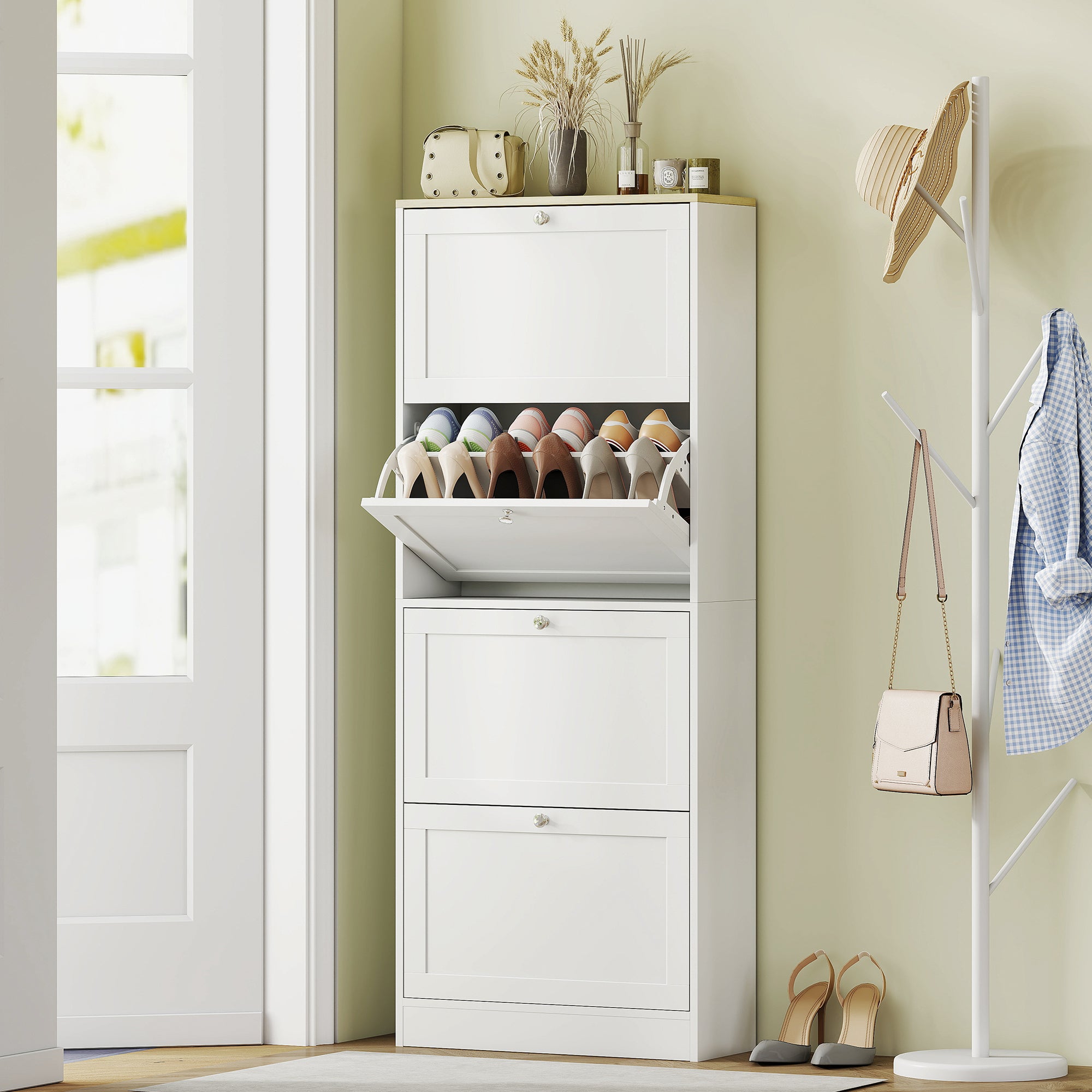 HOMCOM Modern Compact Four-Drawer Shoe Storage Cabinet - White