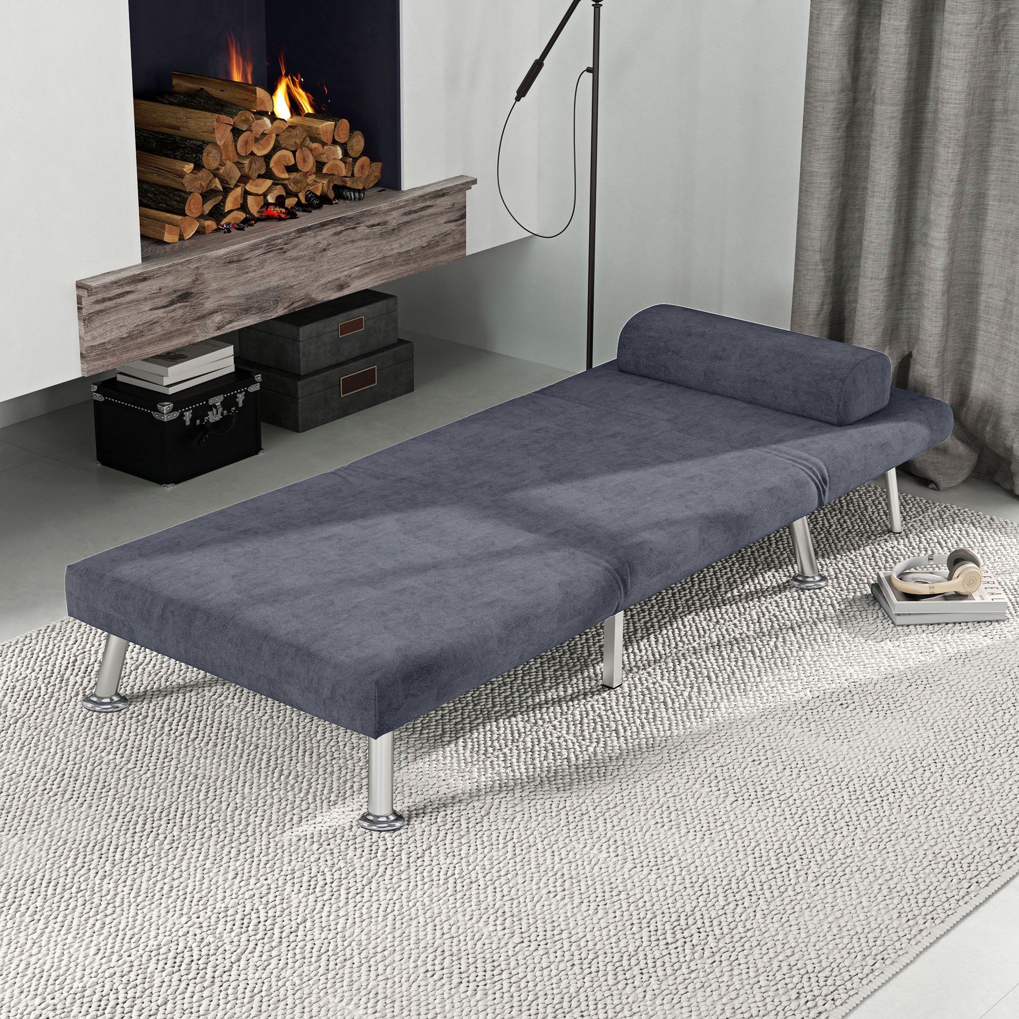 HOMCOM Single Velvet-Feel Sleeper Chair - Charcoal Grey - North Peak Garden Furniture
