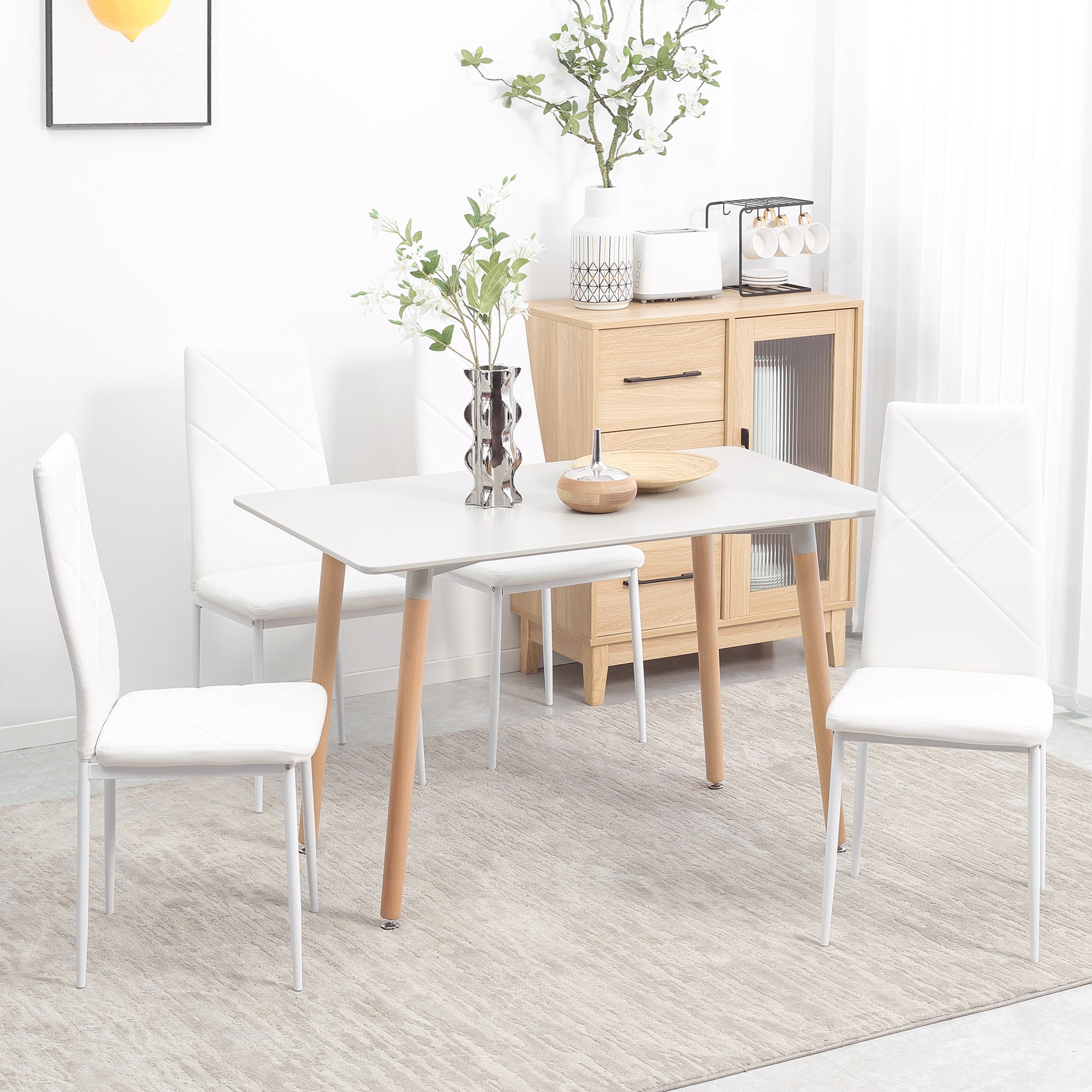HOMCOM Set of 4 Faux Leather Dining Chairs - White