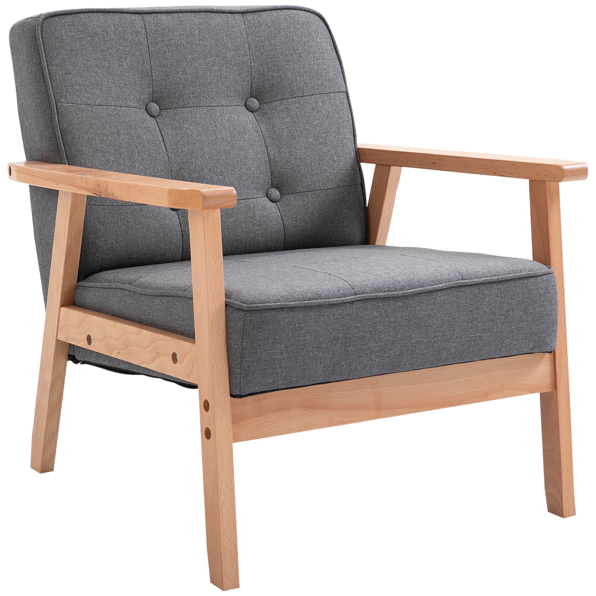 HOMCOM Minimalistic Wooden Frame Accent Chair, with Padded Seat - Dark Grey - North Peak Garden Furniture
