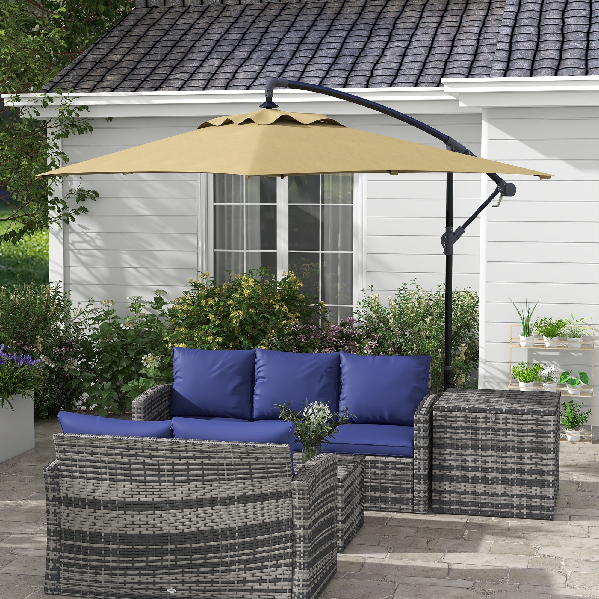 Outsunny 3m Square Canopy Cantilever Parasol, with Cross Base - Brown - North Peak Garden Furniture