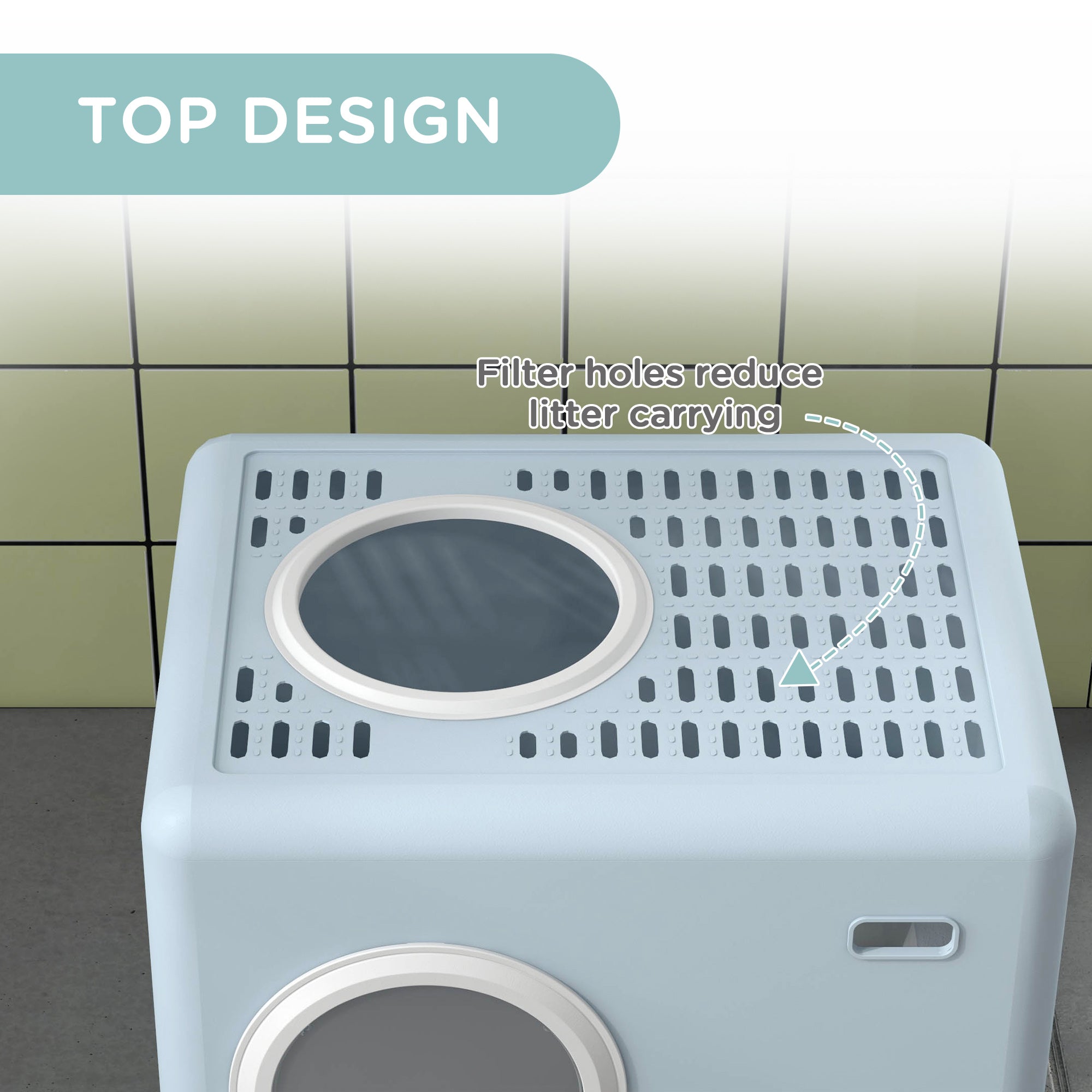 PawHut Enclosed Cat Litter Box, with Lid, Front Entry, Top Exit, Pull-Out Tray, Scoop - Blue - North Peak Garden Furniture