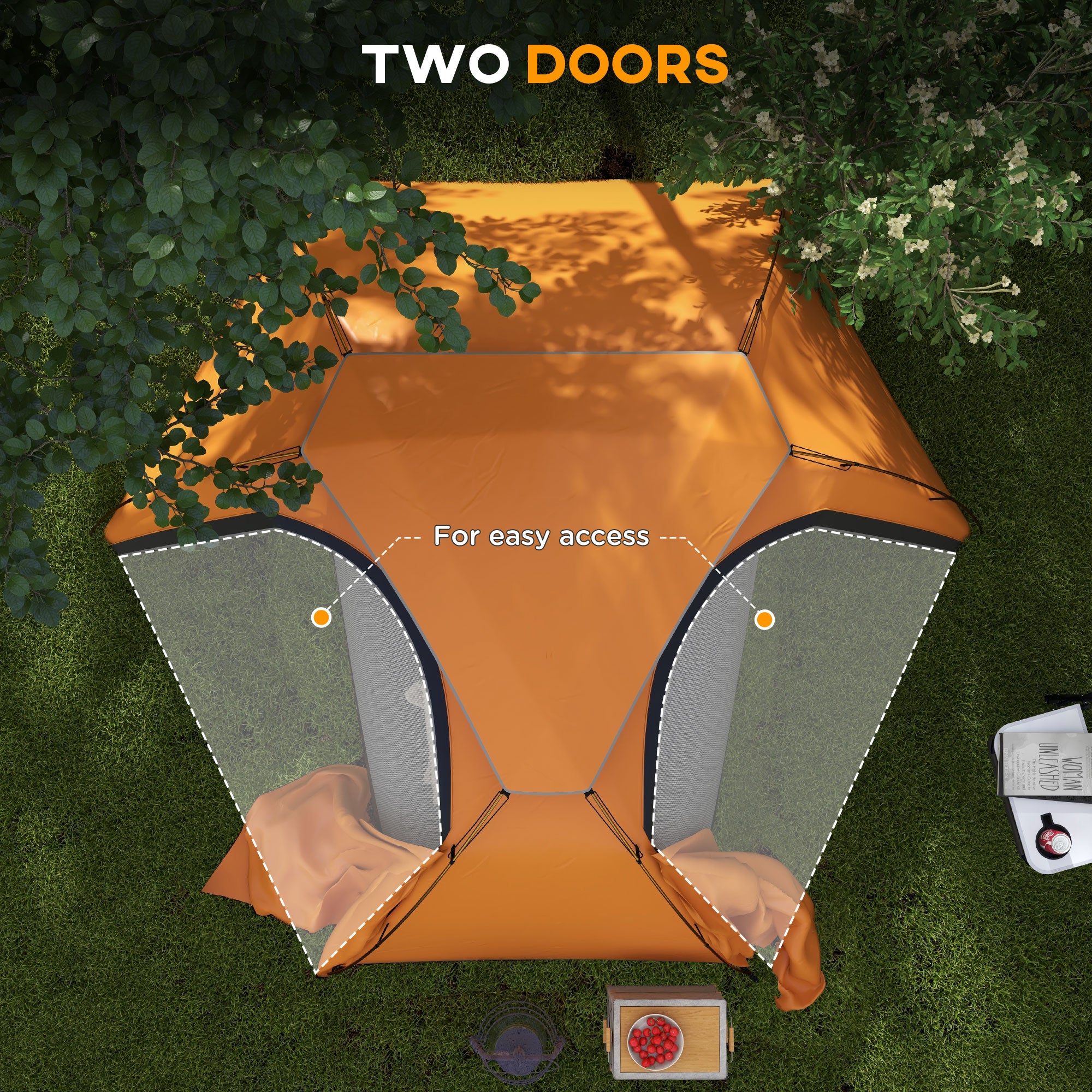 Outsunny Aluminium Frame Camping Tent Dome Tent with Removable Rainfly, 2000mm Waterproof, for 1-2 Man, Orange - North Peak Garden Furniture