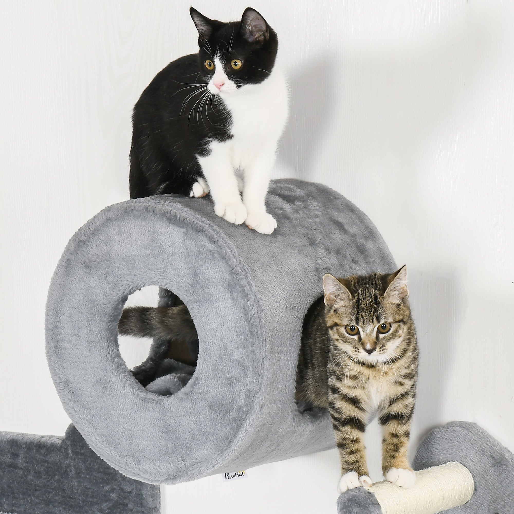 PawHut 4PCs Wall-Mounted Cat Tree, with Steps, Perch, Cat House - Grey - North Peak Garden Furniture