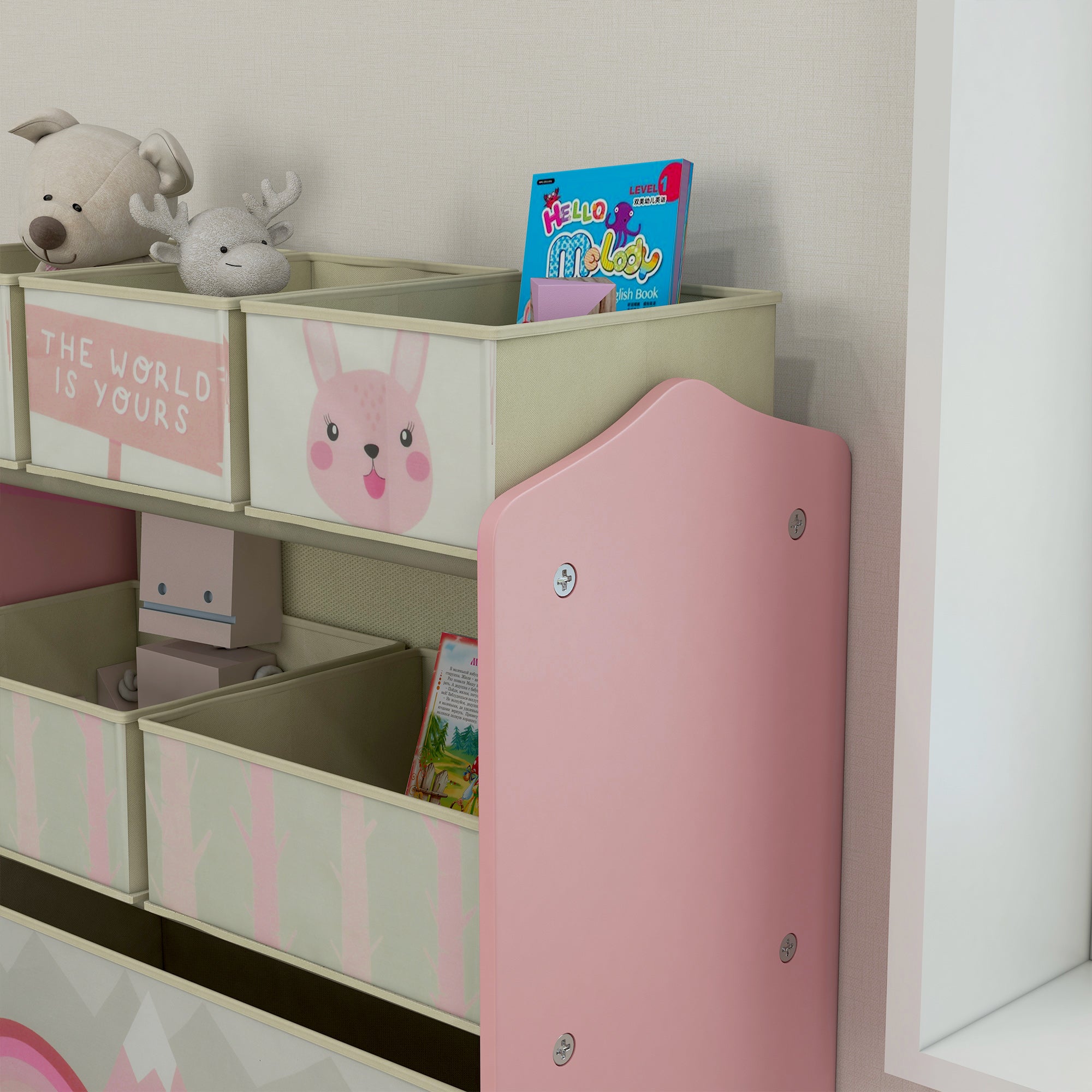 ZONEKIZ Kids Storage Unit, Toy Storage Organiser, with Six Fabric Bins, for Bedrooms, Playrooms, Nurseries - Pink - North Peak Garden Furniture