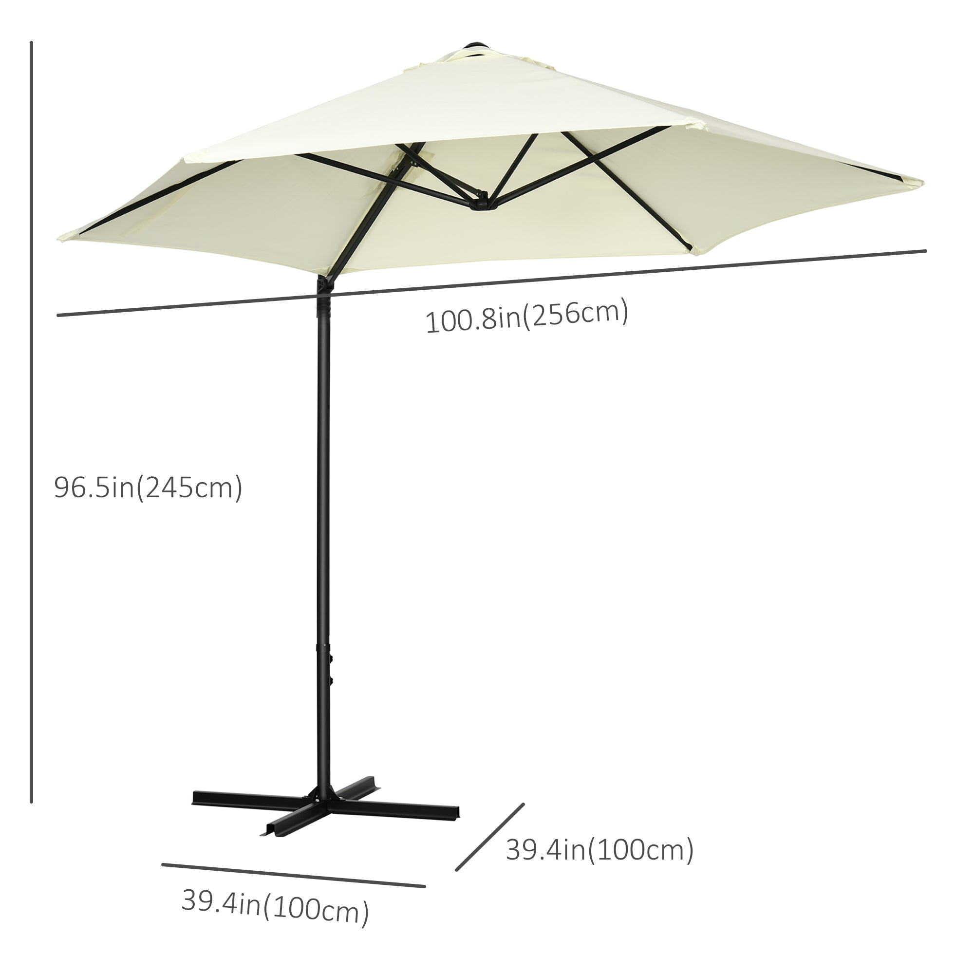 Outsunny 2.5M Garden Cantilever Parasol with 360° Rotation, Offset Roma Patio Umbrella Hanging Sun Shade Canopy Shelter with Cross Base, Beige - North Peak Garden Furniture