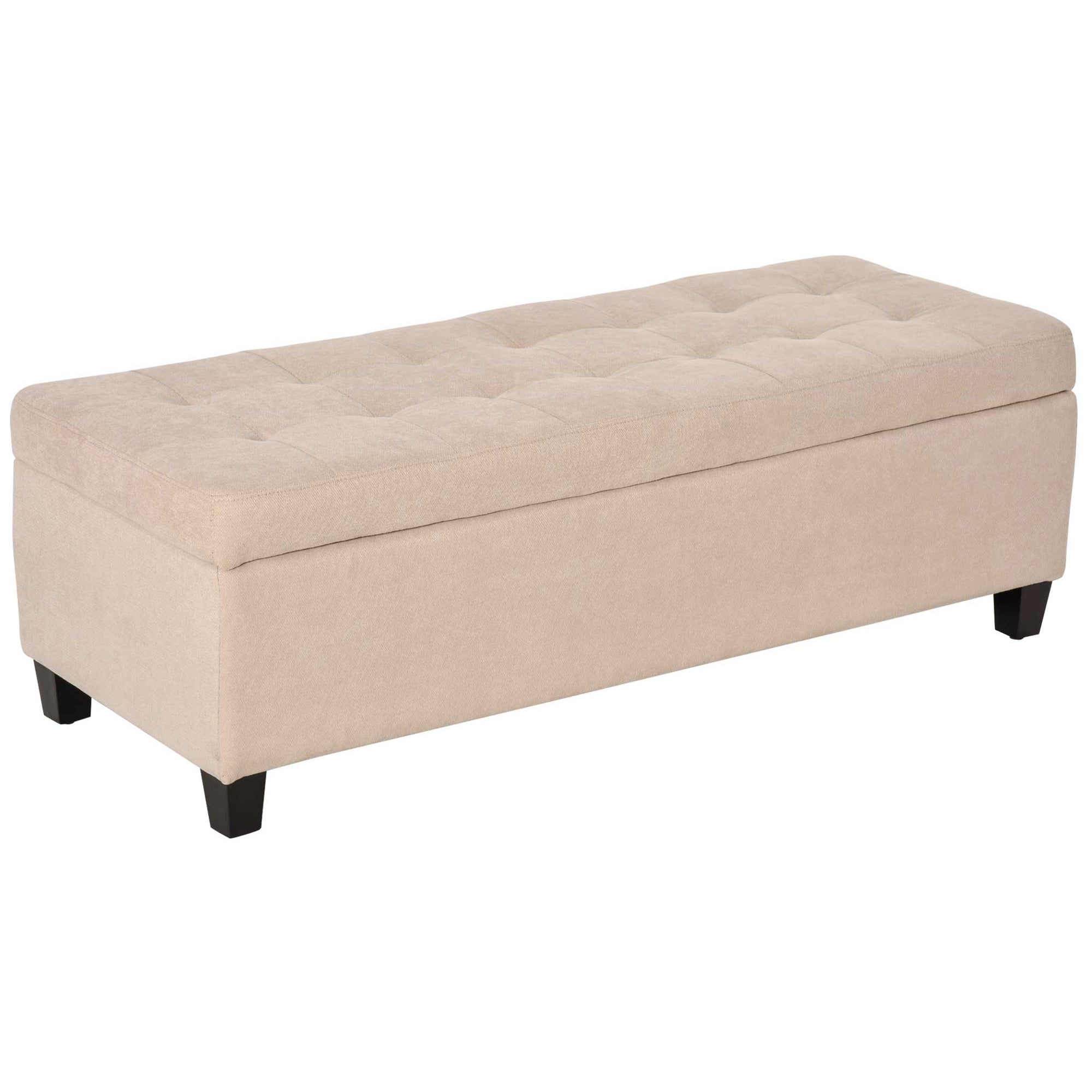 HOMCOM Linen Storage Ottoman, End of Bed Bench, Padded Footrest Seat with Tufting Design, Hinged Lid and Wood Frame 125L x 49W x 41.5H cm Beige - North Peak Garden Furniture