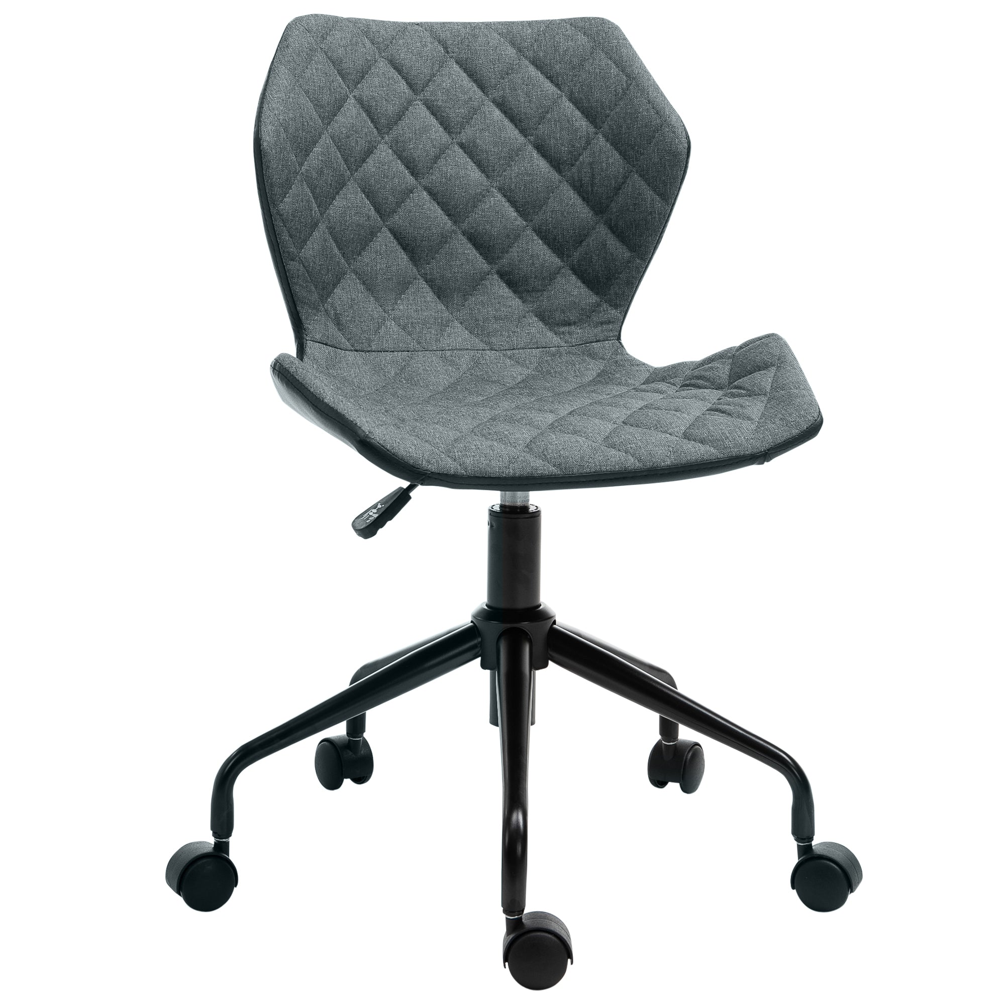 HOMCOM Office Computer Desk Chair, Swivel Task Chair no Arms, Fabric Study Chair with Adjustable Height and Rolling Wheels for Home Work, Grey