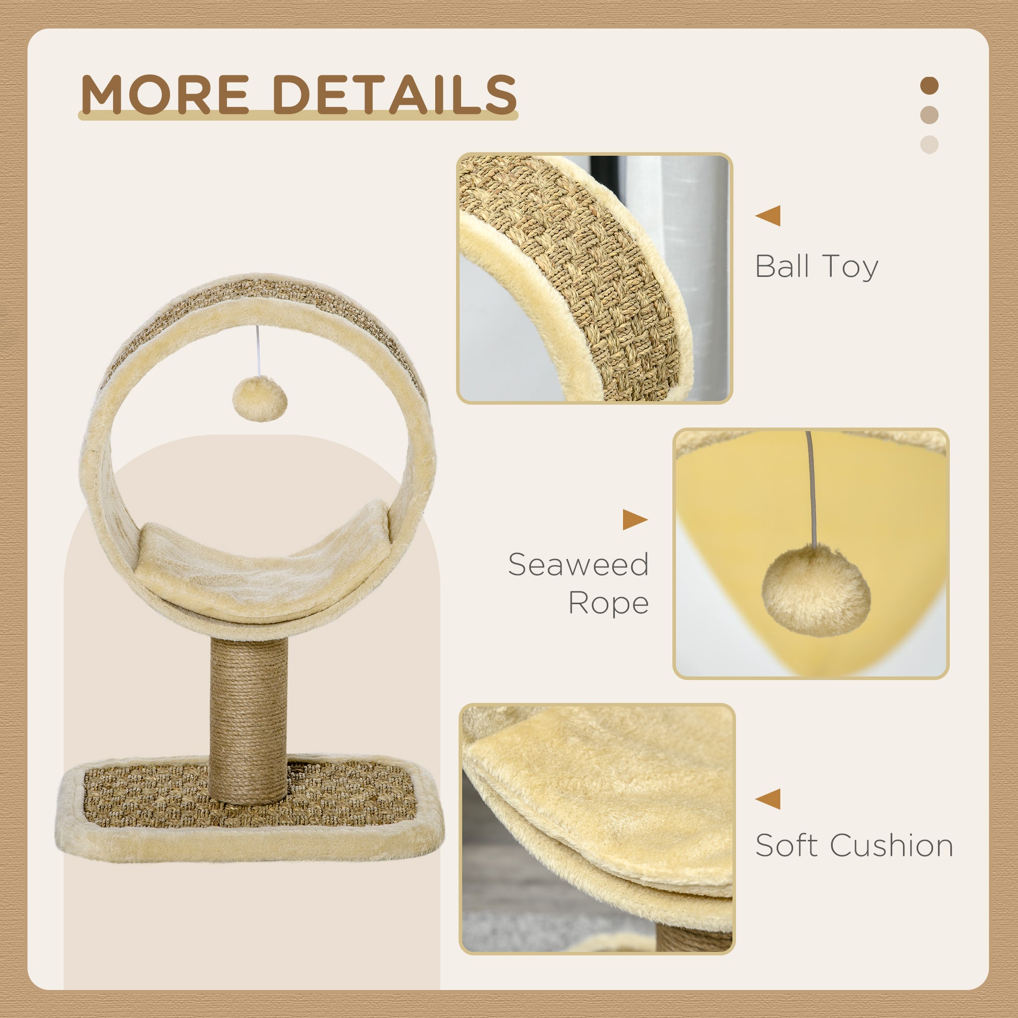 PawHut 56cm Cat Tree for Indoor Cats, with Scratching Post, Tunnel, Toy Ball - Beige - North Peak Garden Furniture