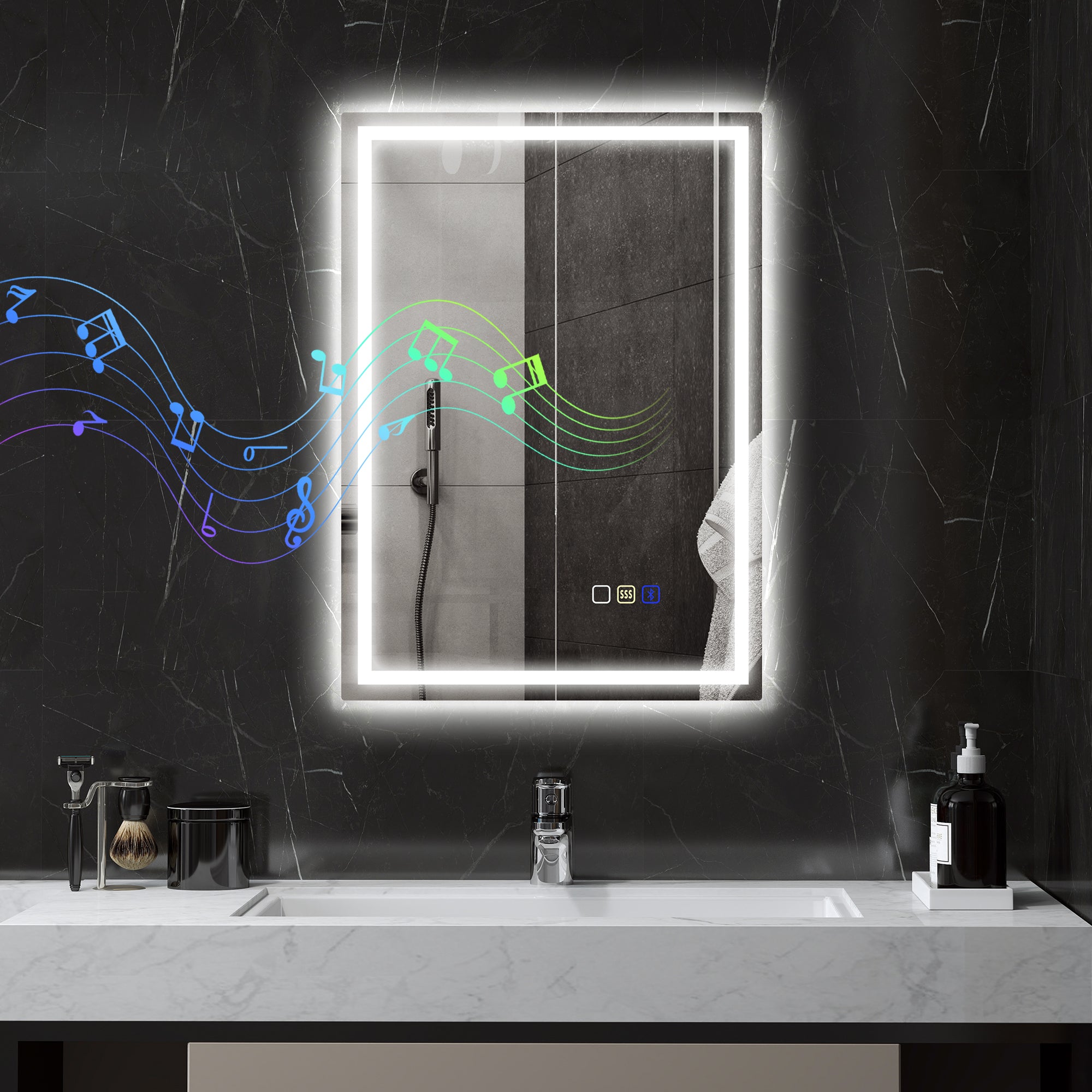 HOMCOM 50 x 70 cm Anti-Fog LED Bathroom Mirror, with Bluetooth - Silver Tone - North Peak Garden Furniture
