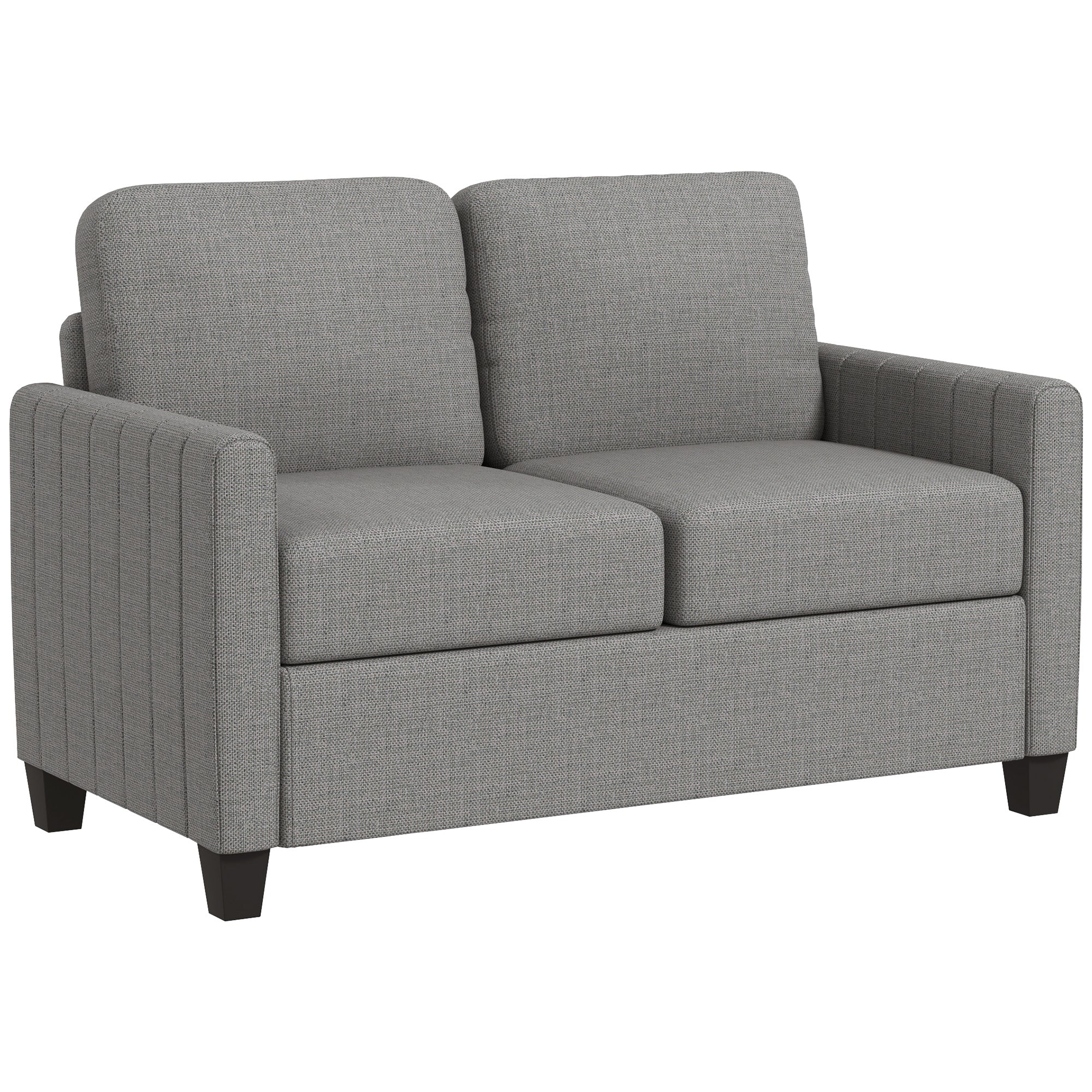 HOMCOM 2 Seater Sofa, Channel Tufted Modern Fabric Couch, Comfy Upholstered Small Sofa Loveseat with Spring Cushion, Back Pillow, for Living Room, Bedroom, Office, Light Grey - North Peak Garden Furniture