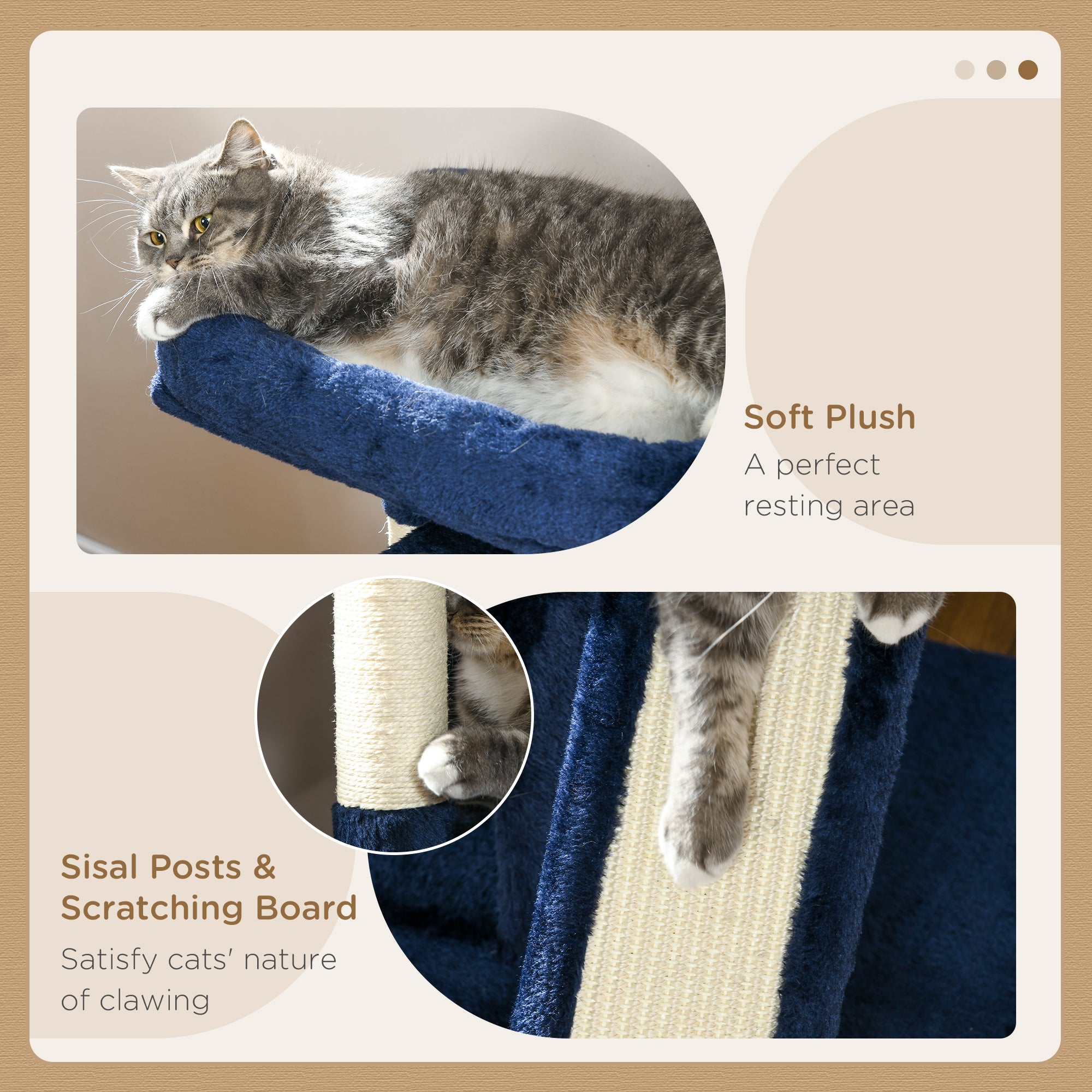 PawHut Sisal Cat Rest & Play Activity Tree w/ 2 House Navy Blue - North Peak Garden Furniture