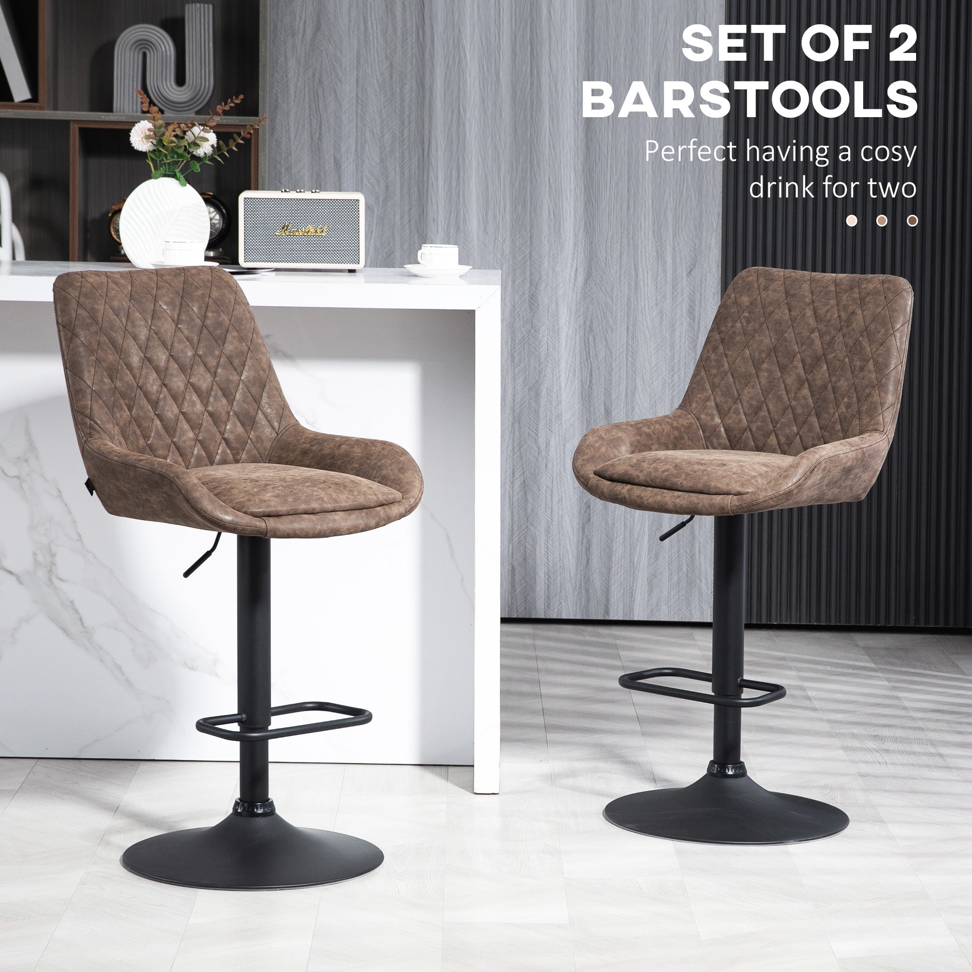 HOMCOM Set of Two Faux Leather Retro Bar Stools - Brown - North Peak Garden Furniture