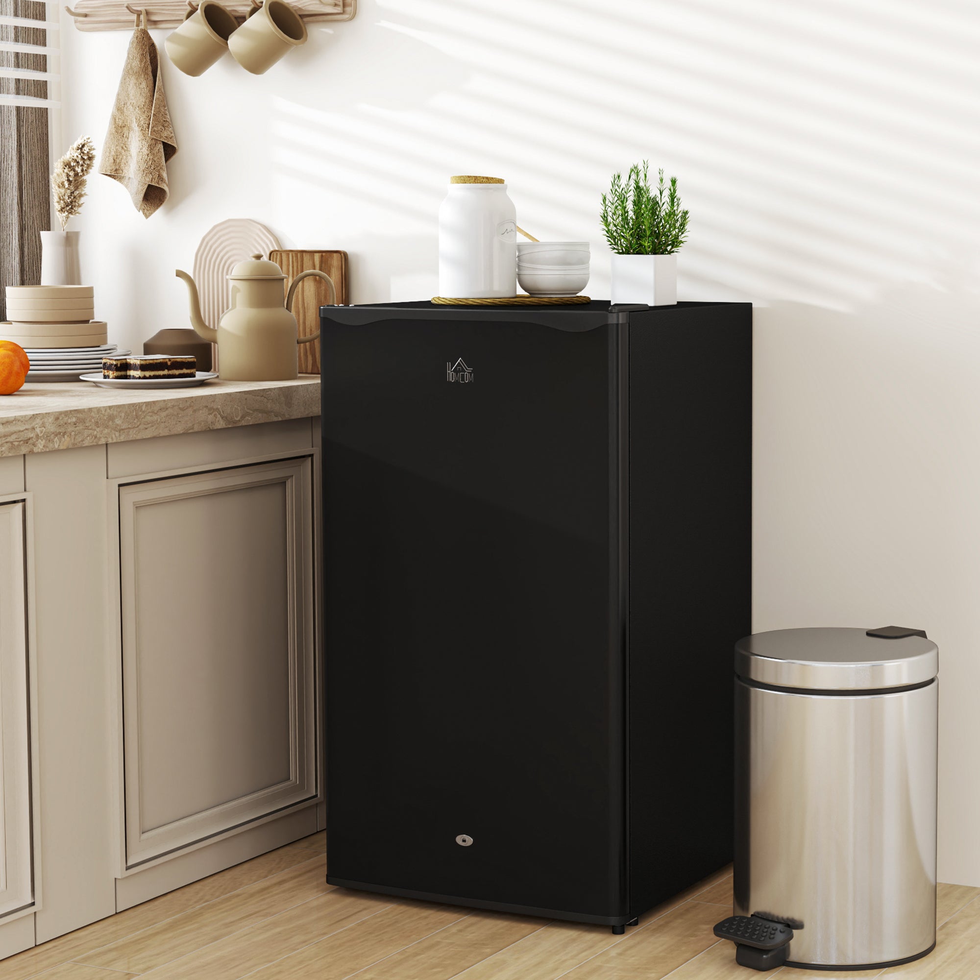 HOMCOM 91L Freestanding Under-Counter Fridge with Lock - Black - North Peak Garden Furniture