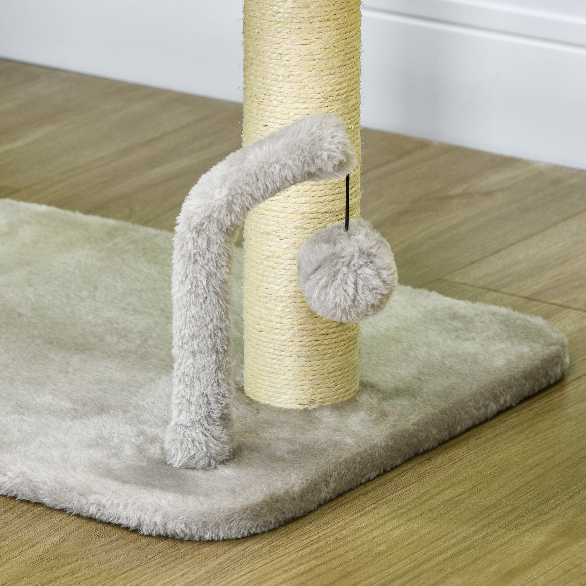 PawHut 42cm Indoor Cat Tree, with Toy Balls, Sisal Scratching Post - Light Grey