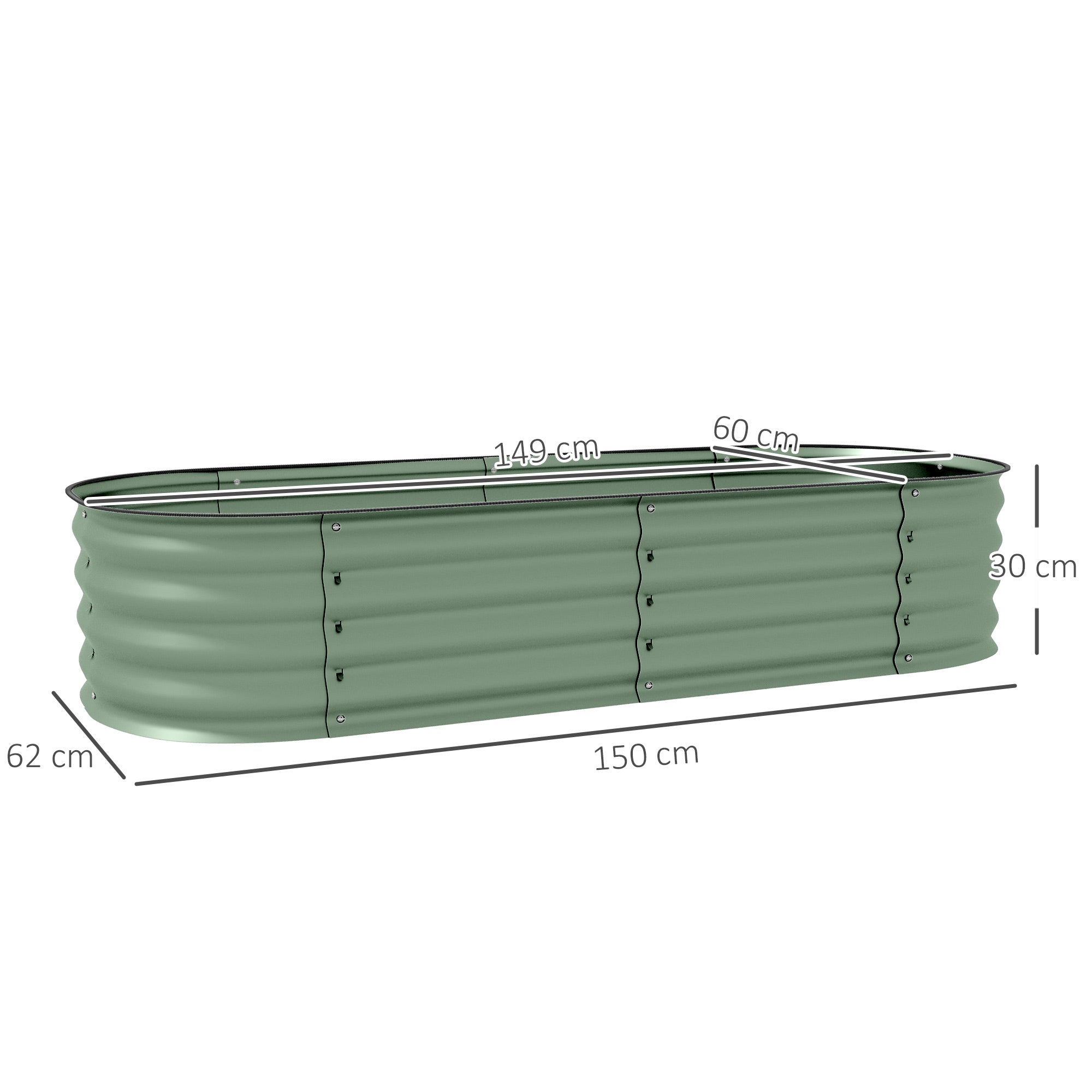 Outsunny Galvanised Raised Garden Bed, Metal Planter Box with Safety Edging, for Flowers, Herbs, Succulents, Green - North Peak Garden Furniture