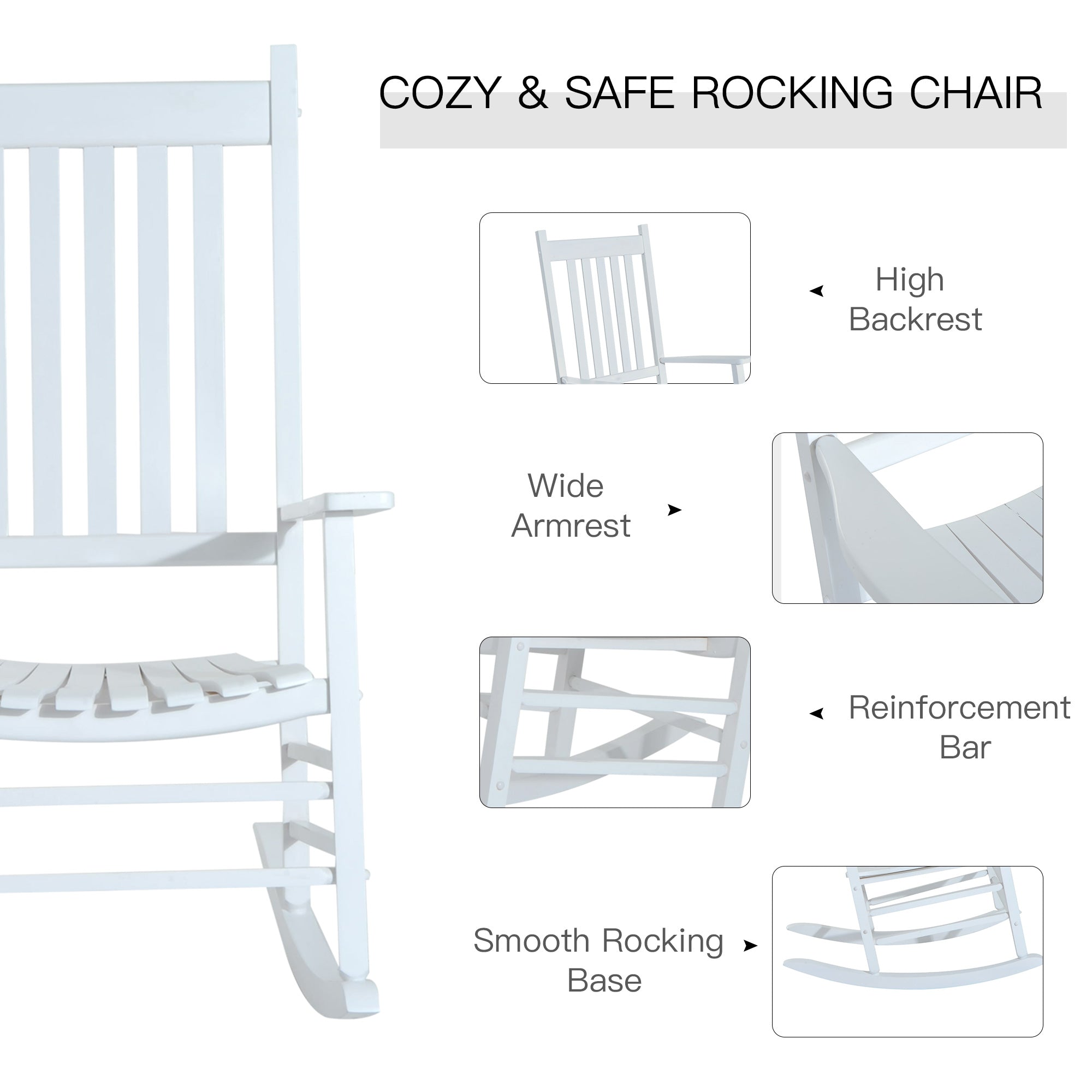 Outsunny Outdoor Porch Rocking Chair Armchair Wooden Patio Rocker Balcony Deck Garden Seat White - North Peak Garden Furniture