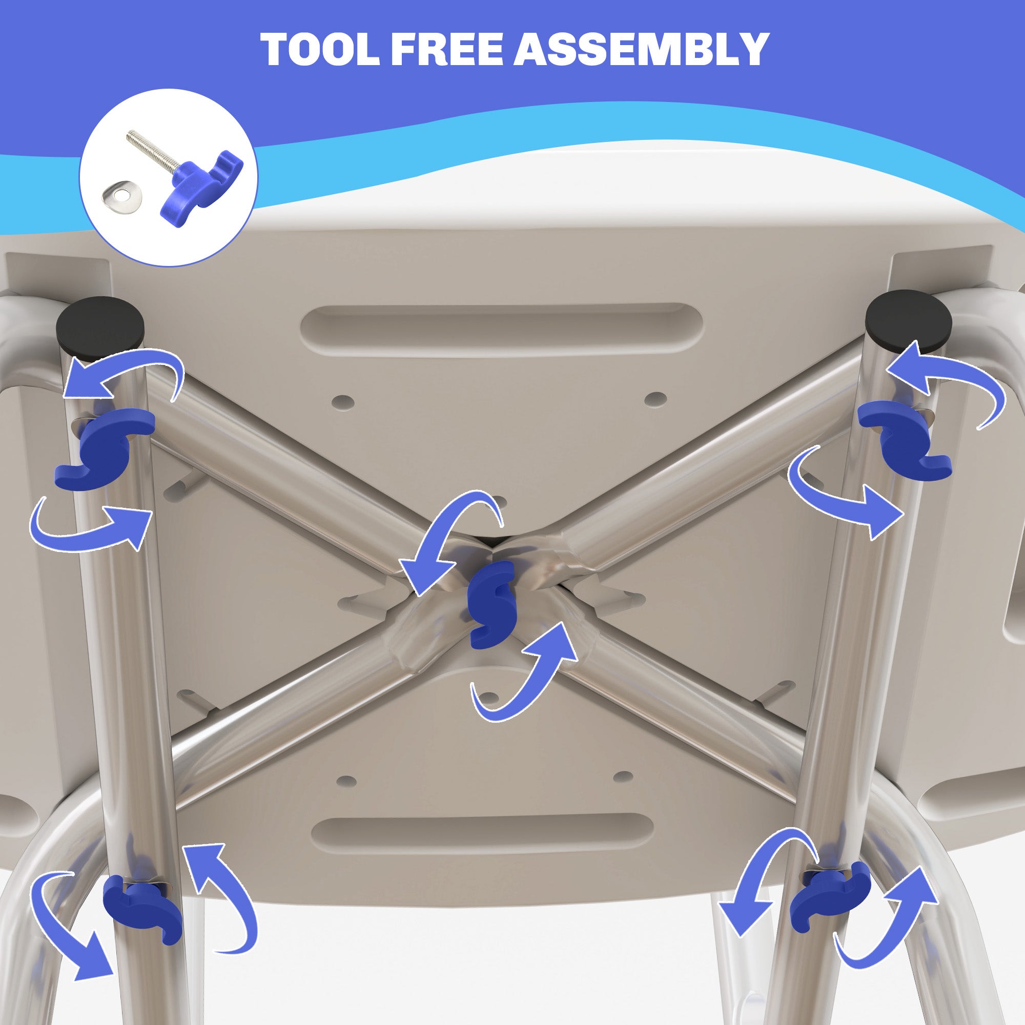 HOMCOM Shower Stool with Backrest, Height Adjustable Shower Chair with Anti-slip Foot Pads, Shower Head Holder, Blue - North Peak Garden Furniture