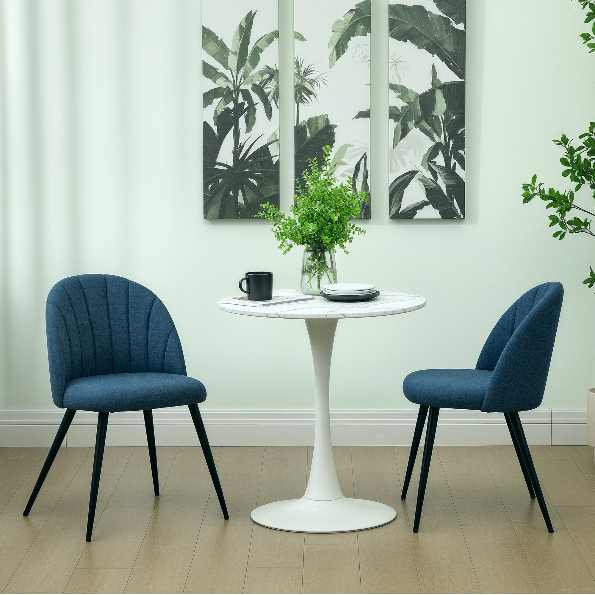 HOMCOM Velvet Dining Chairs Set of 2, Modern Upholstered Kitchen Chairs with Metal Legs, Shell Backrest and Padded Seat for Dining Room, Bedroom, Living Room, Vanity, Blue - North Peak Garden Furniture