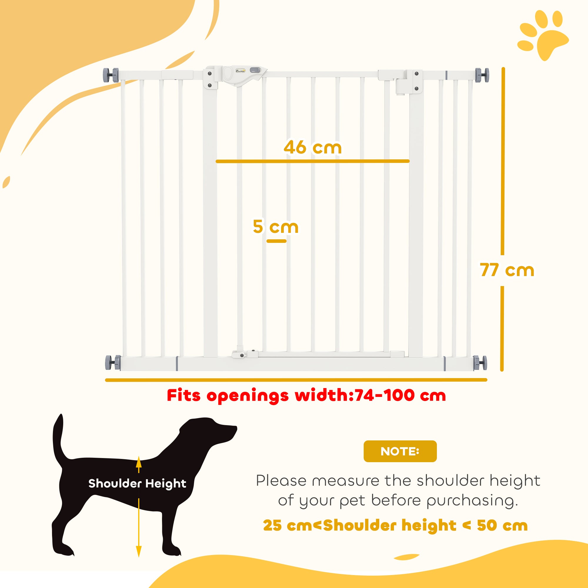 PawHut Metal 74-100cm Wide Adjustable Dog Gate Black - North Peak Garden Furniture
