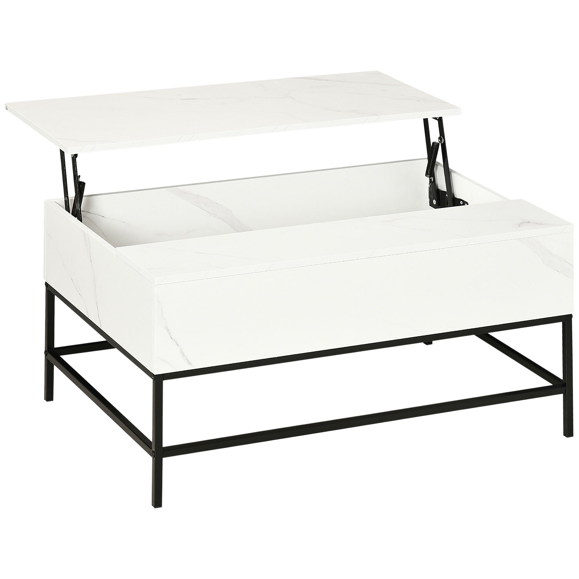 HOMCOM Modern Lifting Coffee Table with Hidden Compartment, Storage Coffee Table for Living Room, Faux Marble White - North Peak Garden Furniture