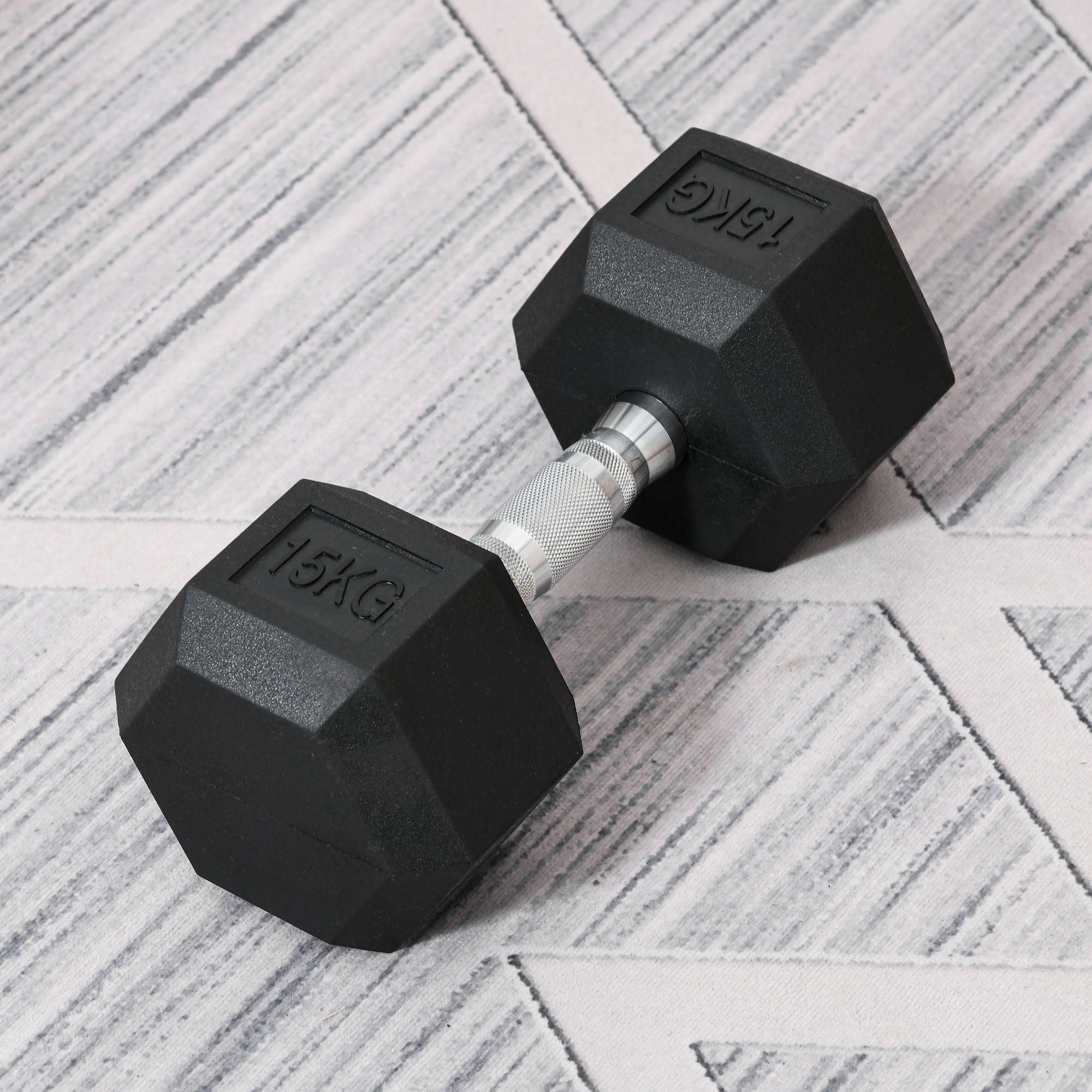 HOMCOM 15KG Single Rubber Hex Dumbbell Portable Hand Weights Dumbbell Home Gym - North Peak Garden Furniture